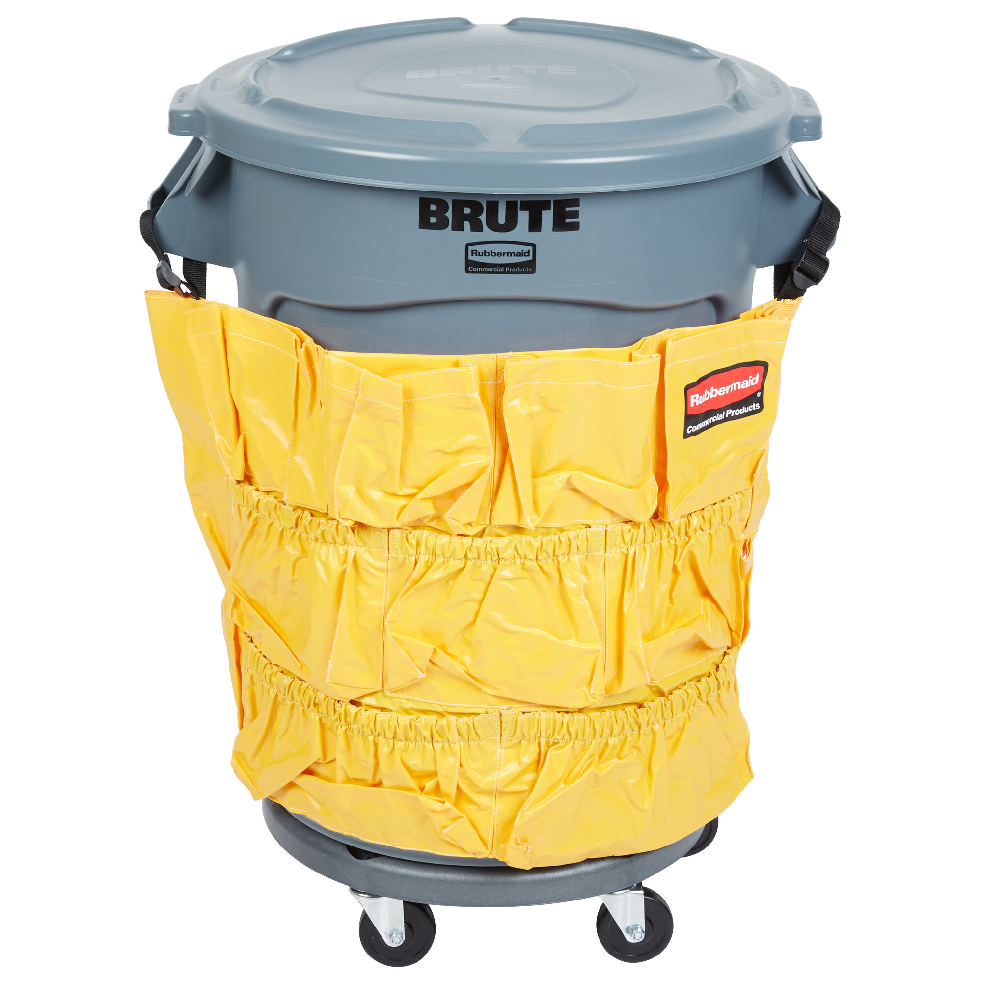 Rubbermaid BRUTE 32 Gallon Gray Round Trash Can, Lid, Caddy Bag, and ...