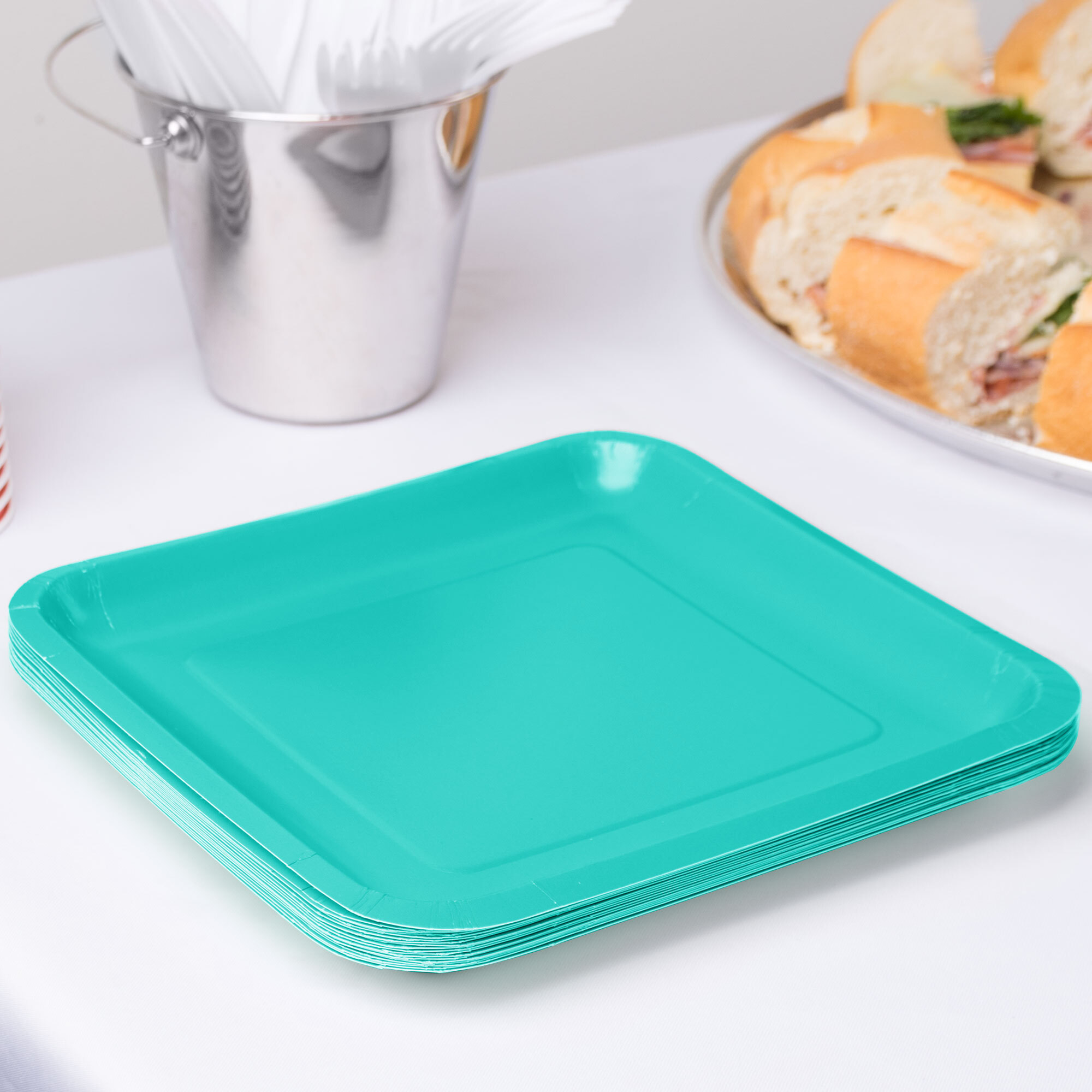 Creative Converting 324774 9" Square Teal Lagoon Paper Plate 18/Pack