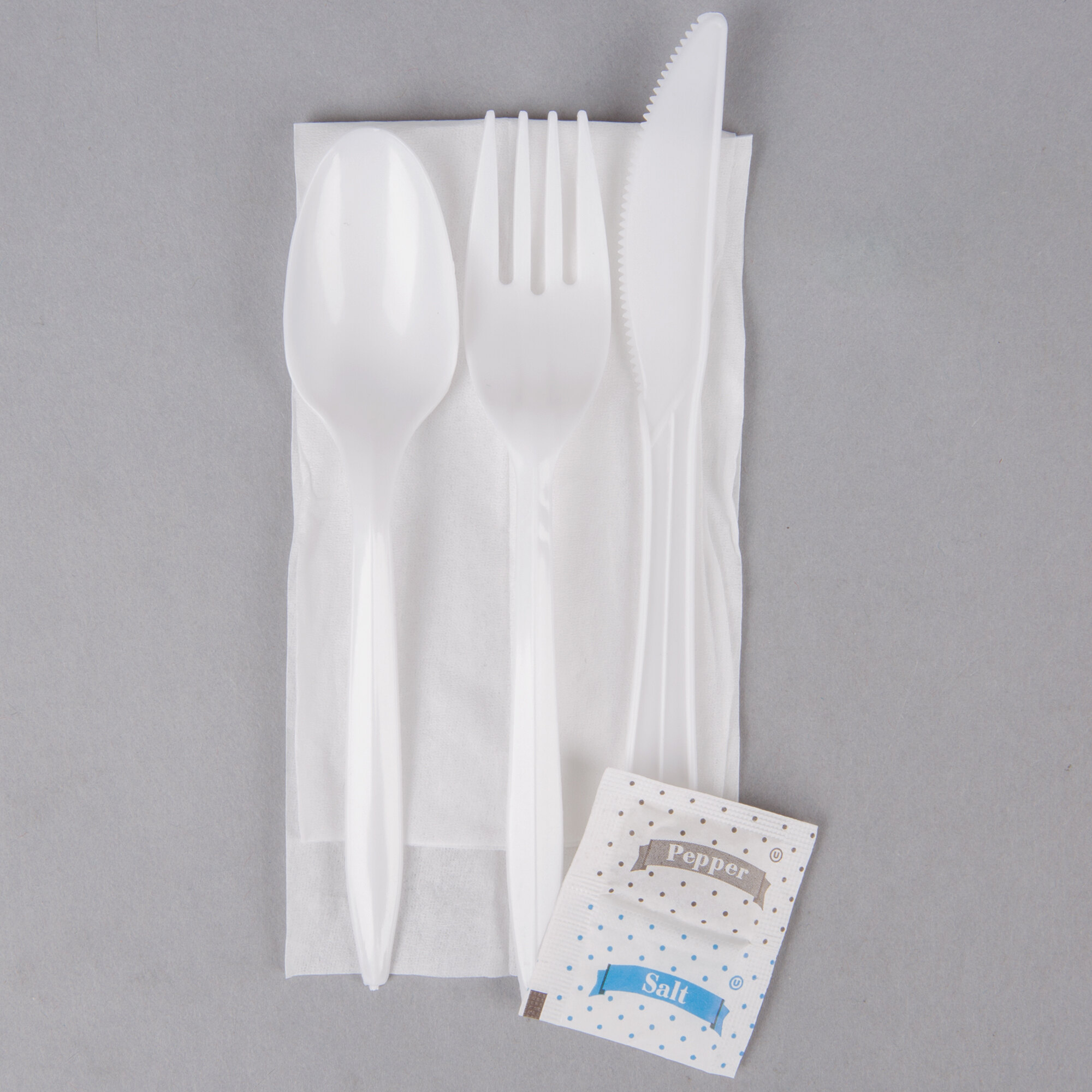 Choice White Medium Weight Wrapped Plastic Cutlery Pack with Napkin and
