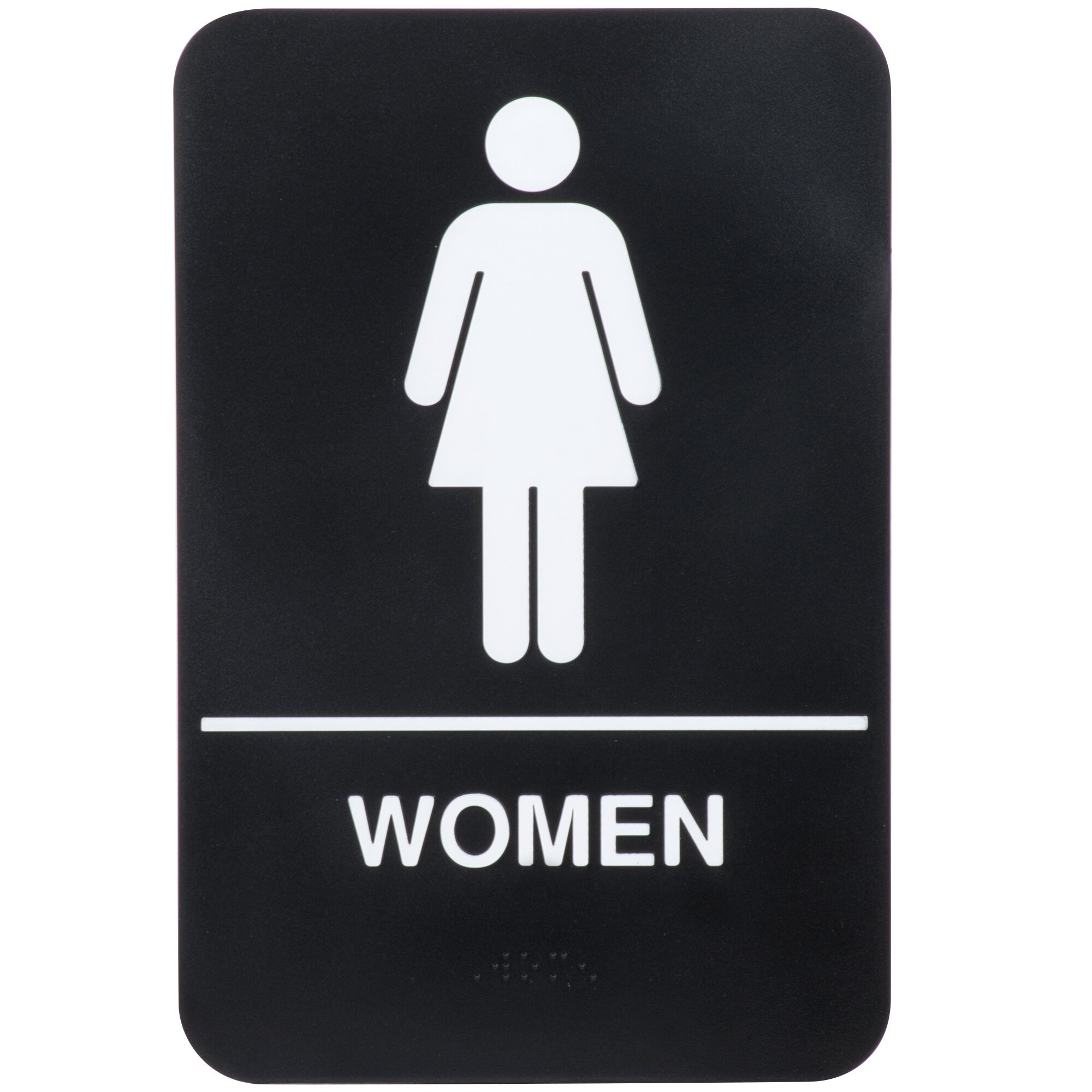 ADA Women's Restroom Sign with Braille Black and White, 9" x 6"