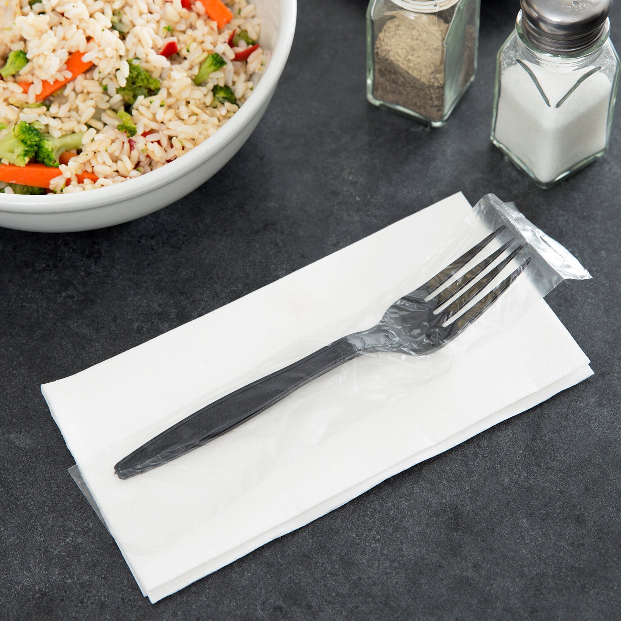 Visions Individually Wrapped Black Heavy Weight Plastic Fork 250/Pack