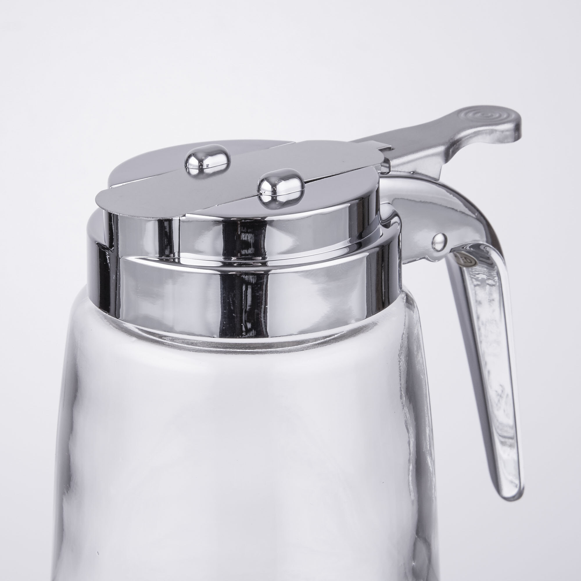 Tablecraft 1370CP 8 oz. Modern Glass Syrup Dispenser with Chrome Plated