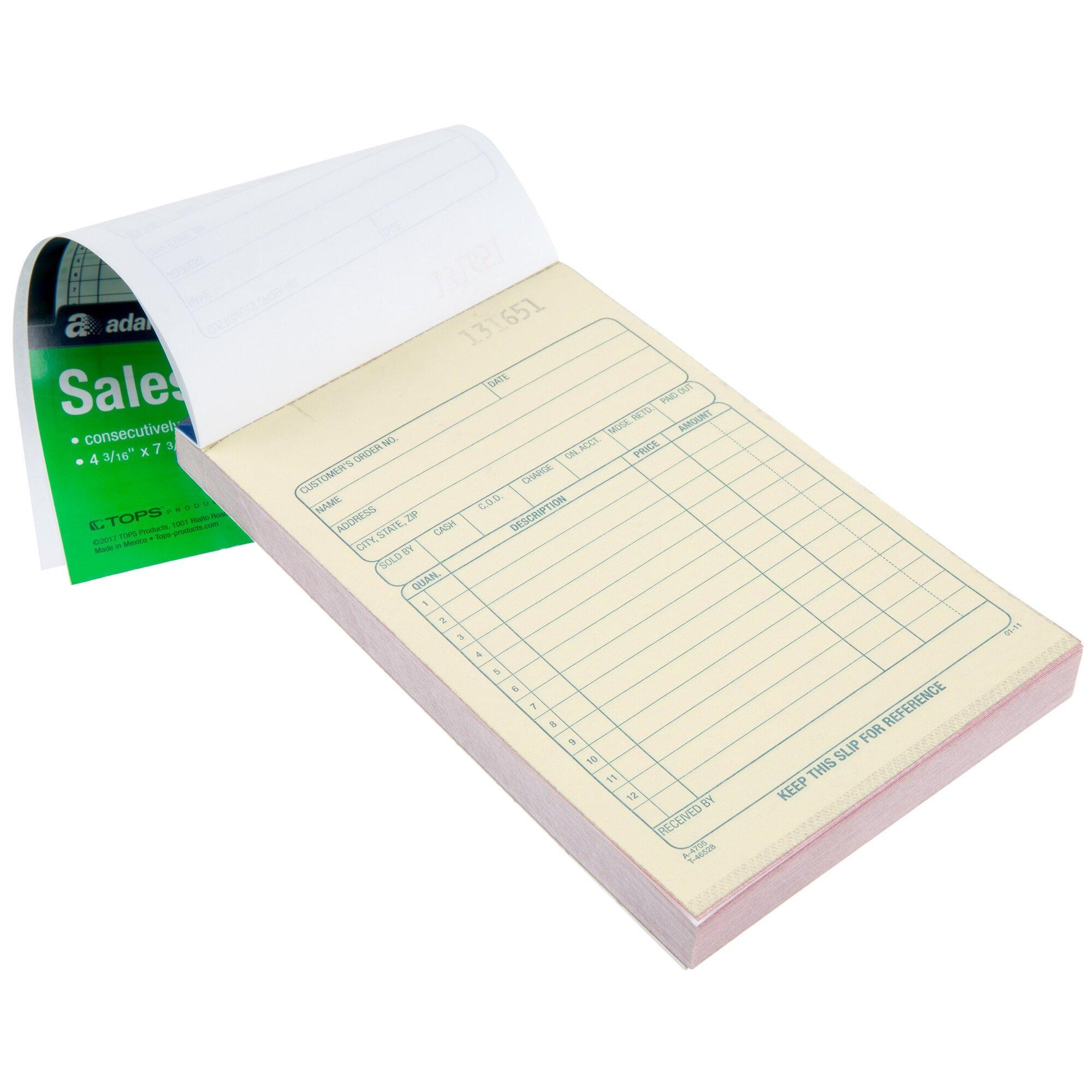 Adams TC4705 3-Part Blue and White Carbonless Sales Order Book with 50 ...