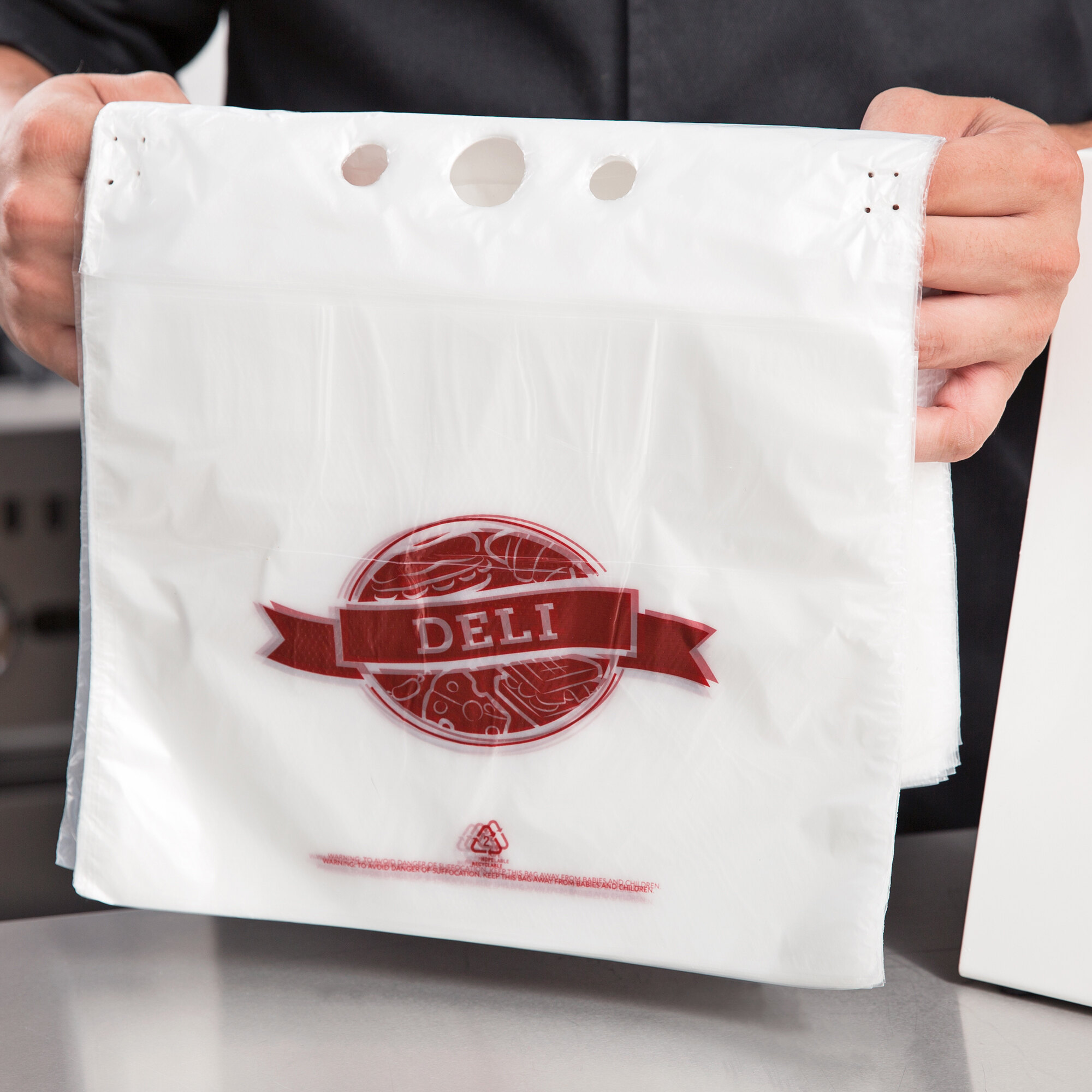 Choice 10 1/2" x 8" Printed Plastic Deli Saddle Bag with Flip Top