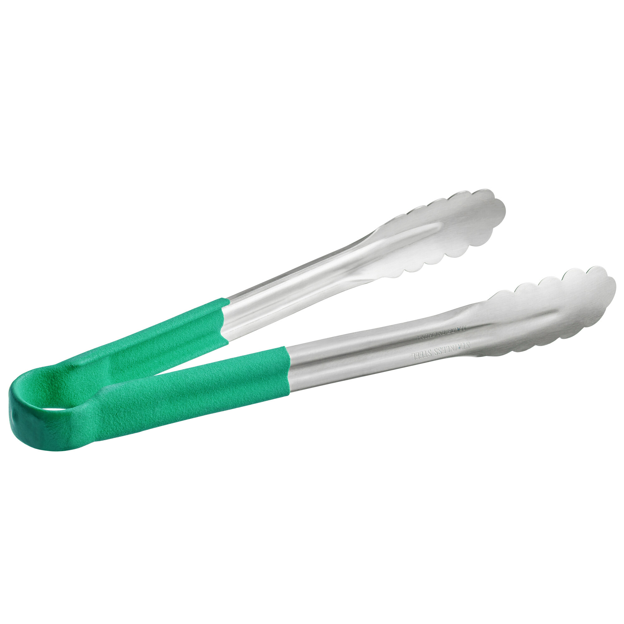 12" Stainless Steel Green Scalloped Coated Handle Tongs