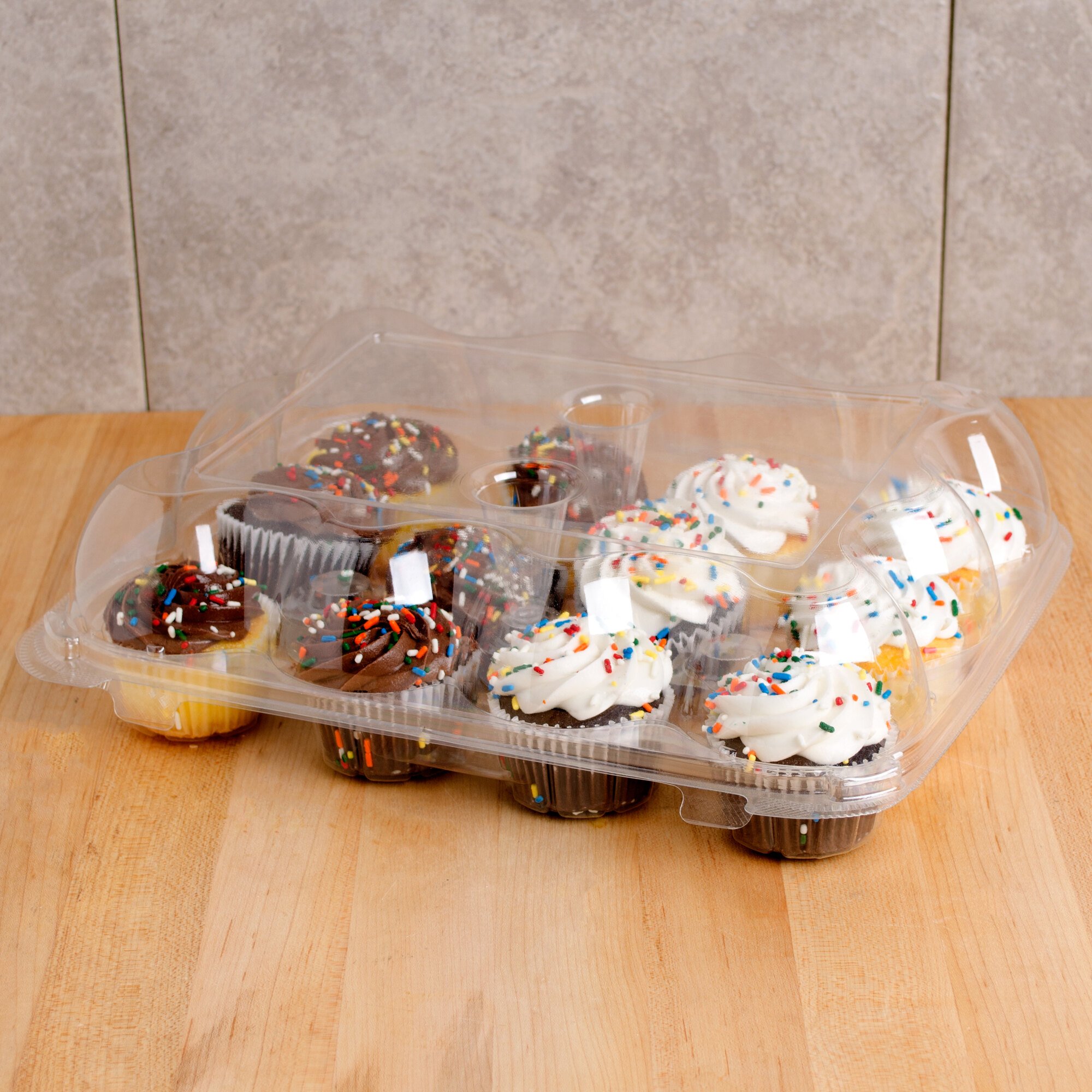 12 Compartment Clear Hinged High Dome Cupcake Container 100/Case