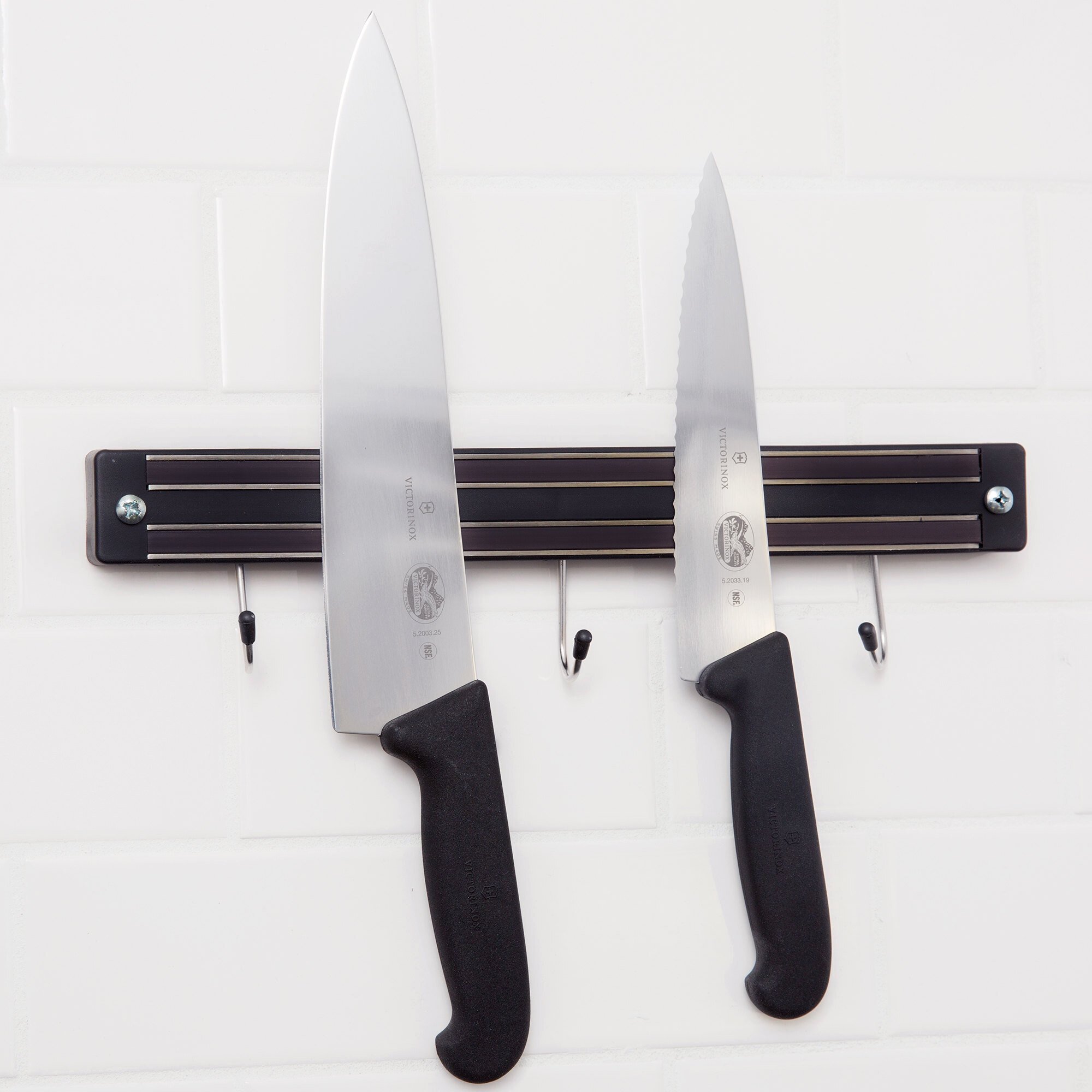 13" Black Knife Holder / Strip with Hooks