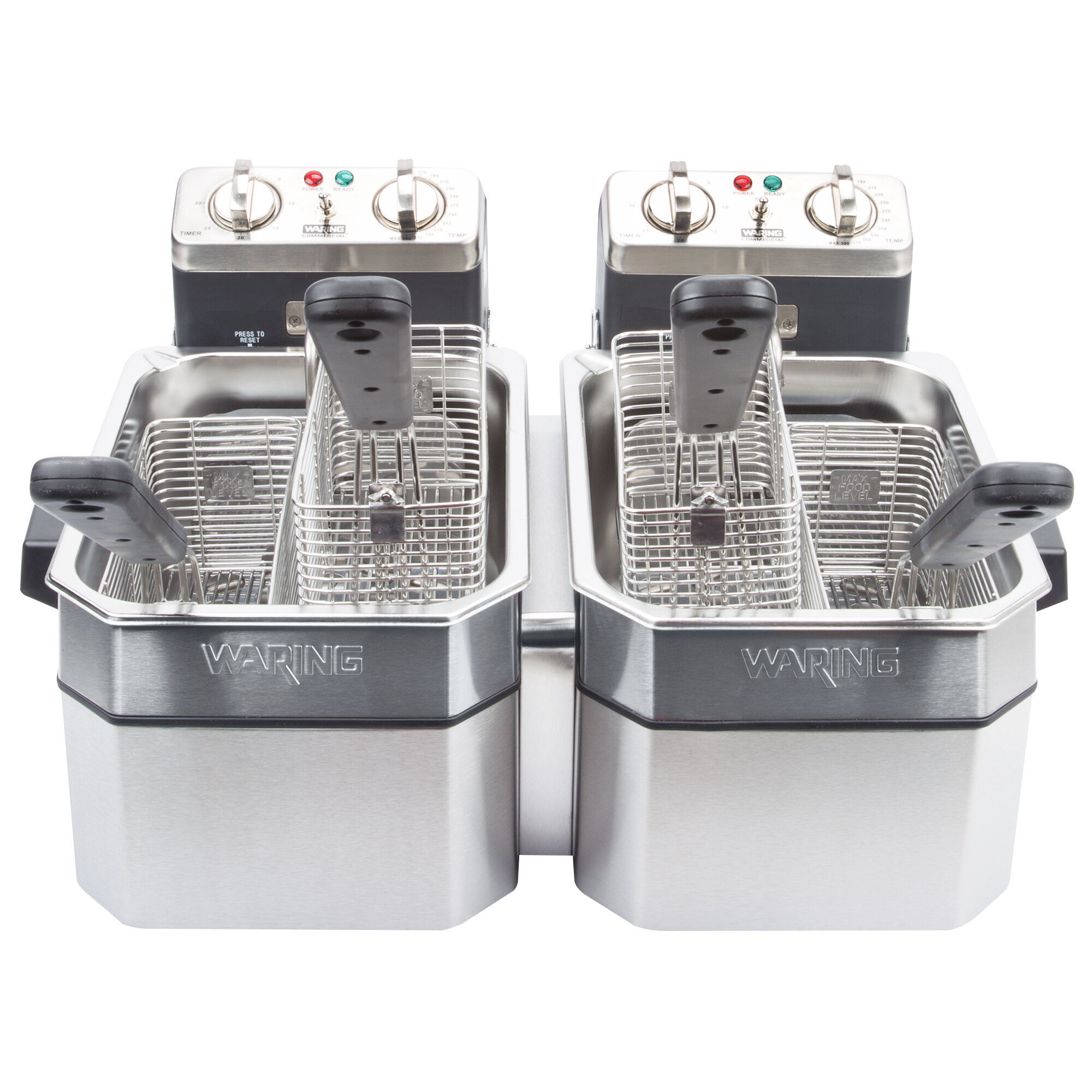 Waring WDF1000D Double 10 lb. Commercial Countertop Deep Fryer Set 120V