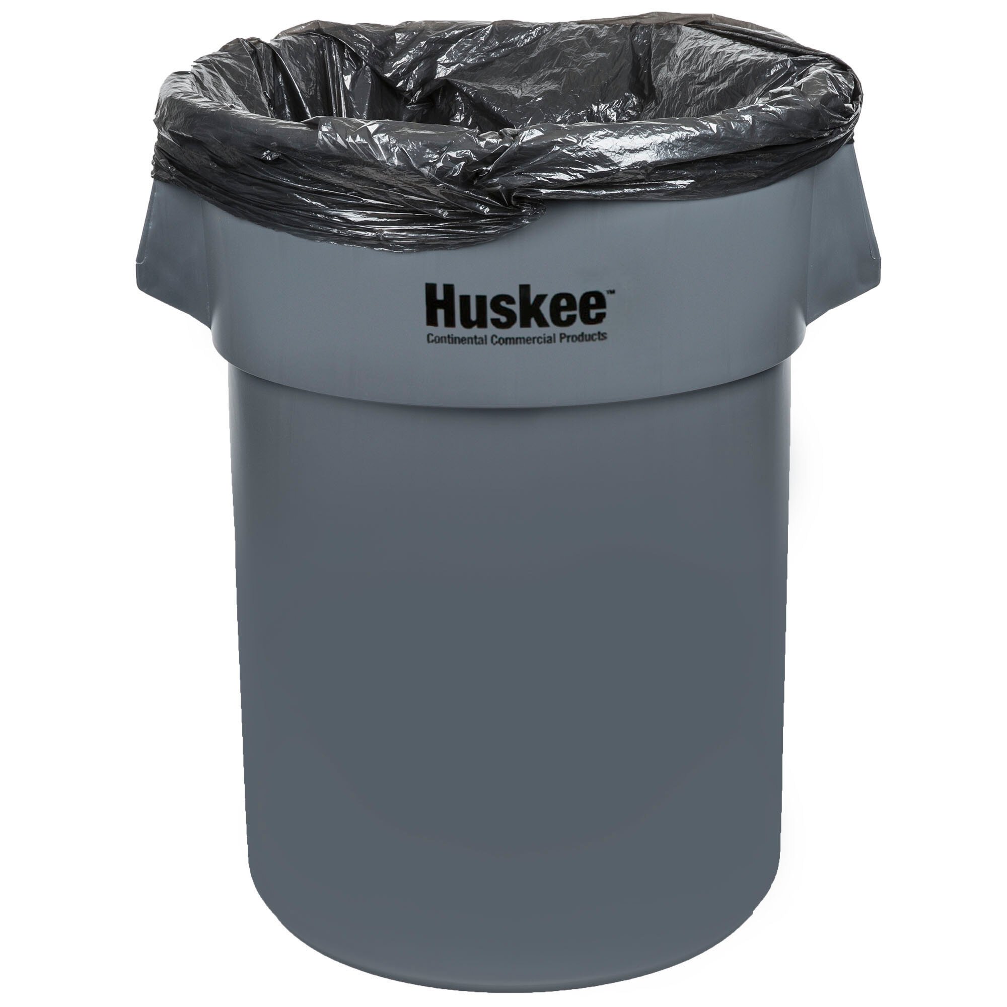 Continental 5500GY Huskee 55 Gallon Gray Round Trash Can