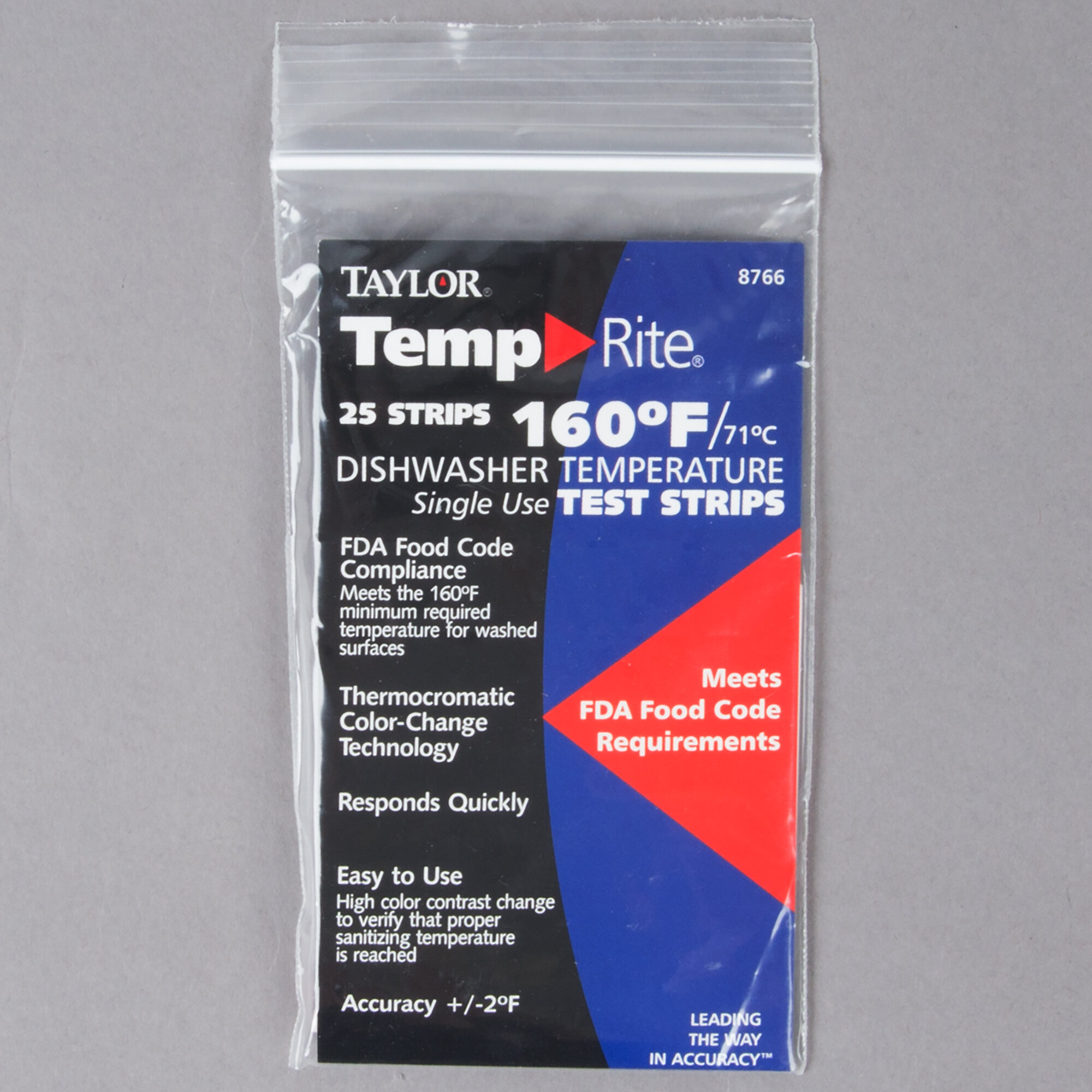 Taylor 8766J TempRite Single Use Dishwasher 160 Degree F Test Strip