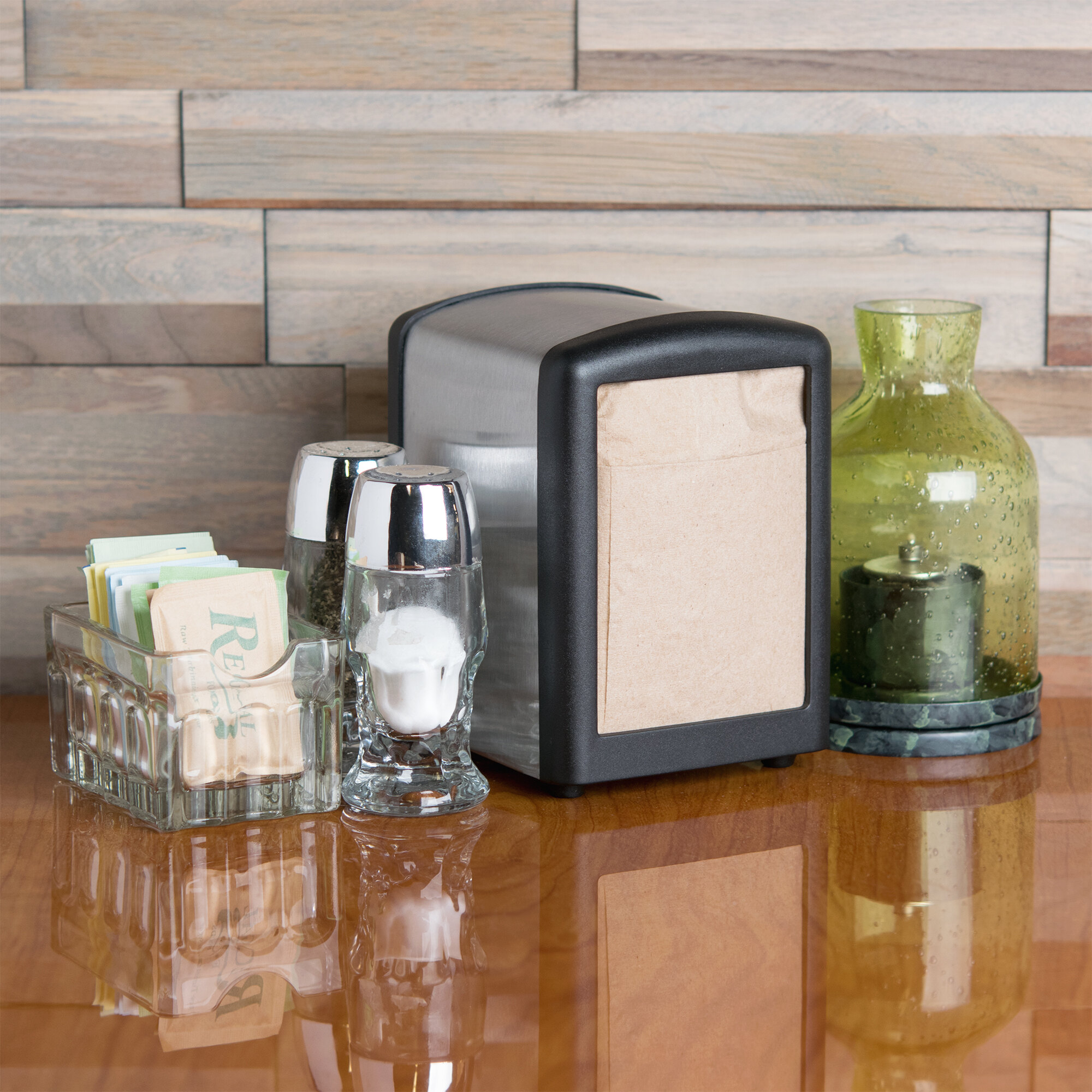 Tablecraft 3219BK Black Half Size Napkin Dispenser with Stainless Steel Exterior