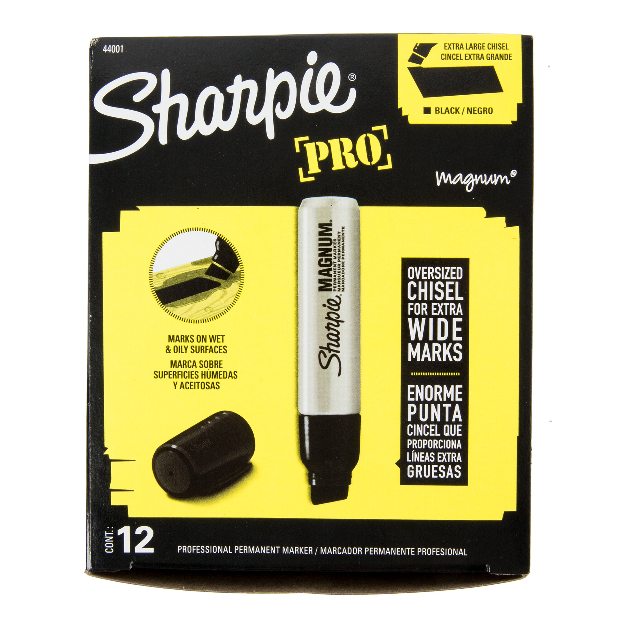 Sharpie 44001 Magnum Black Chisel Tip Permanent Marker 12/Box