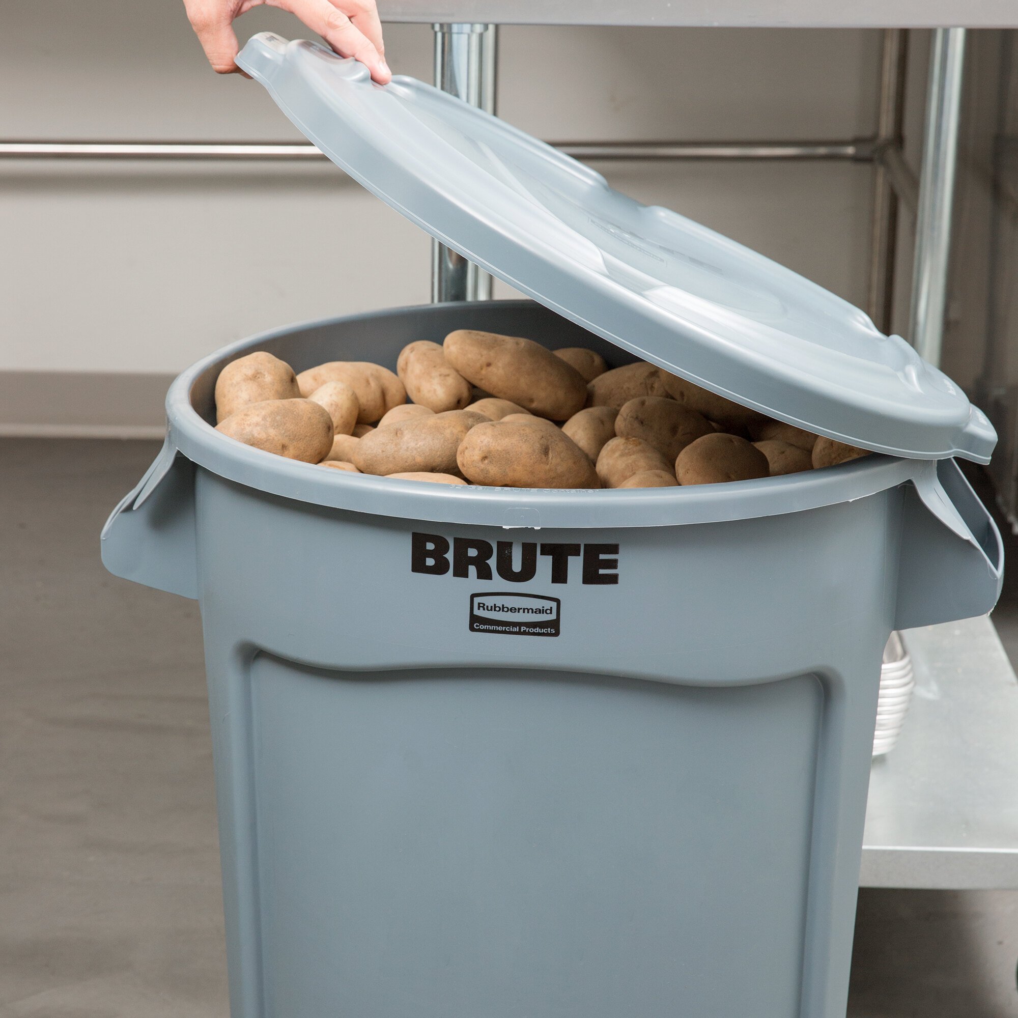 Rubbermaid BRUTE 32 Gallon Gray Round Trash Can and Lid