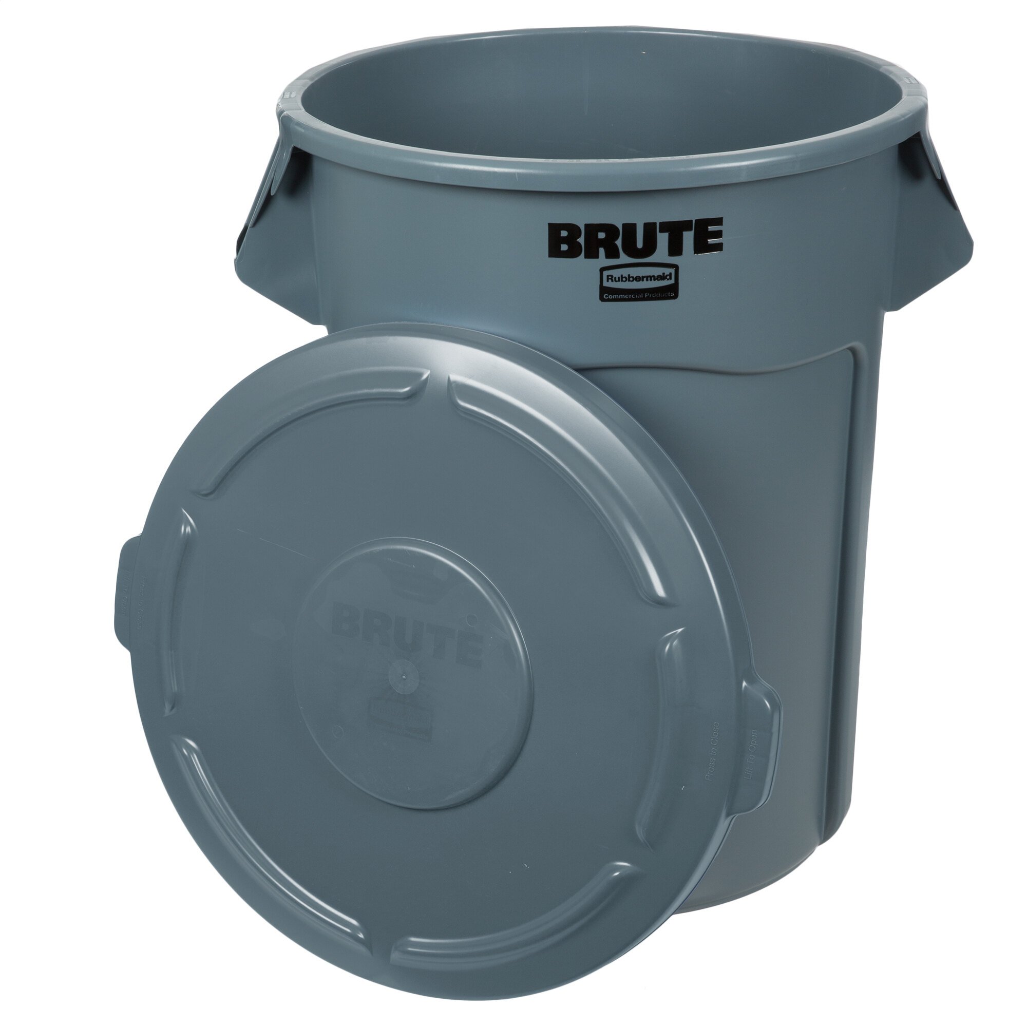 Rubbermaid BRUTE 55 Gallon Gray Round Trash Can and Lid