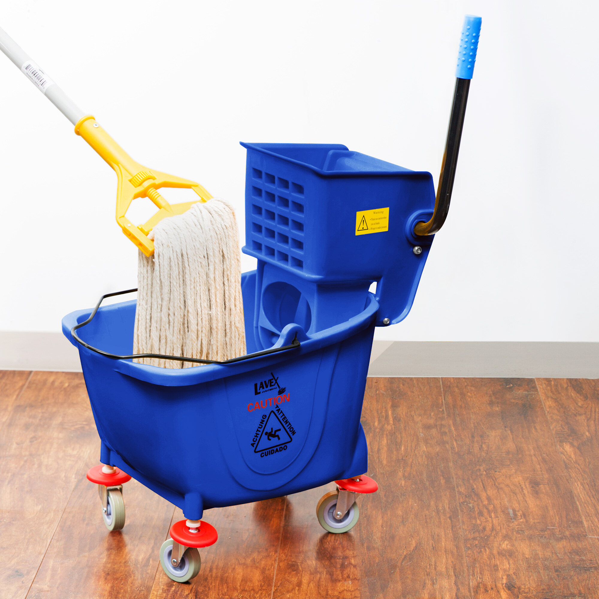 Mop Bucket with Wringer, Blue, 35 Qt. WebstaurantStore