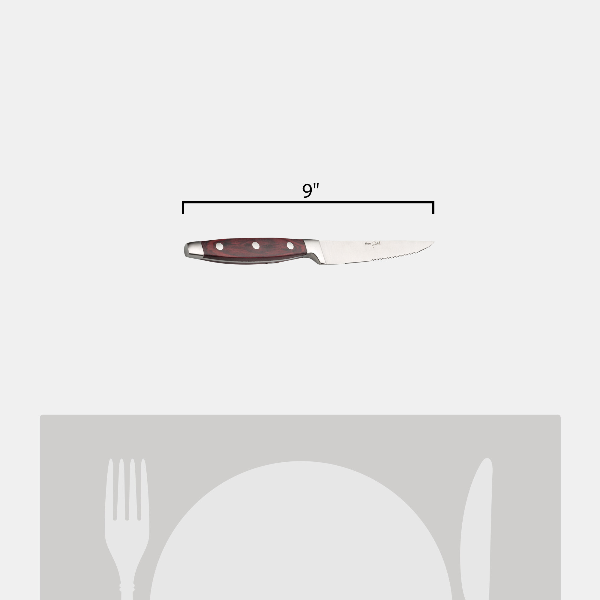 Bon Chef S938 Elegant 9" Steak Knife with Pakka Wood Handle 12/Pack