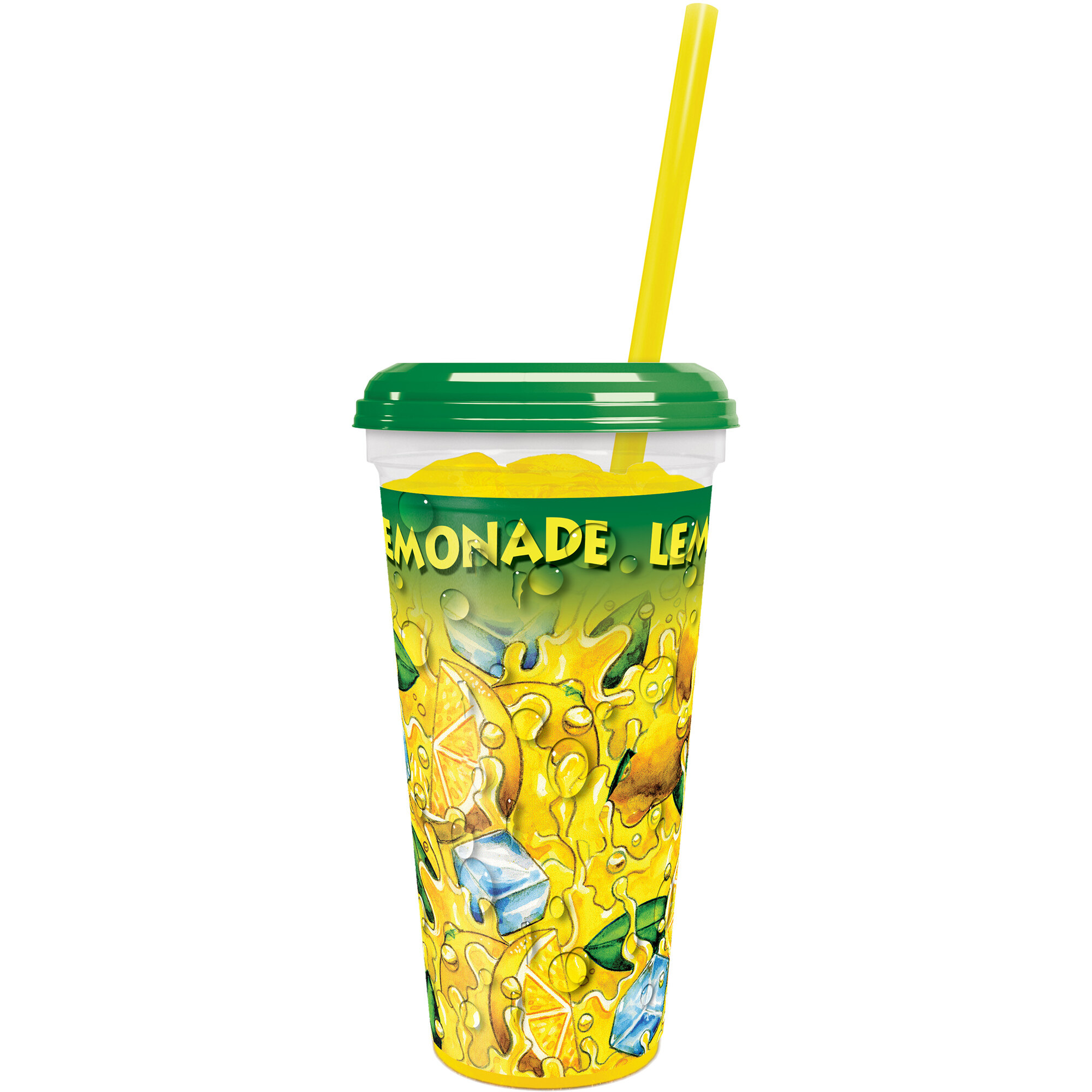32 oz. Clear Tall Plastic Lemonade Souvenir Cup with Straw and Lid
