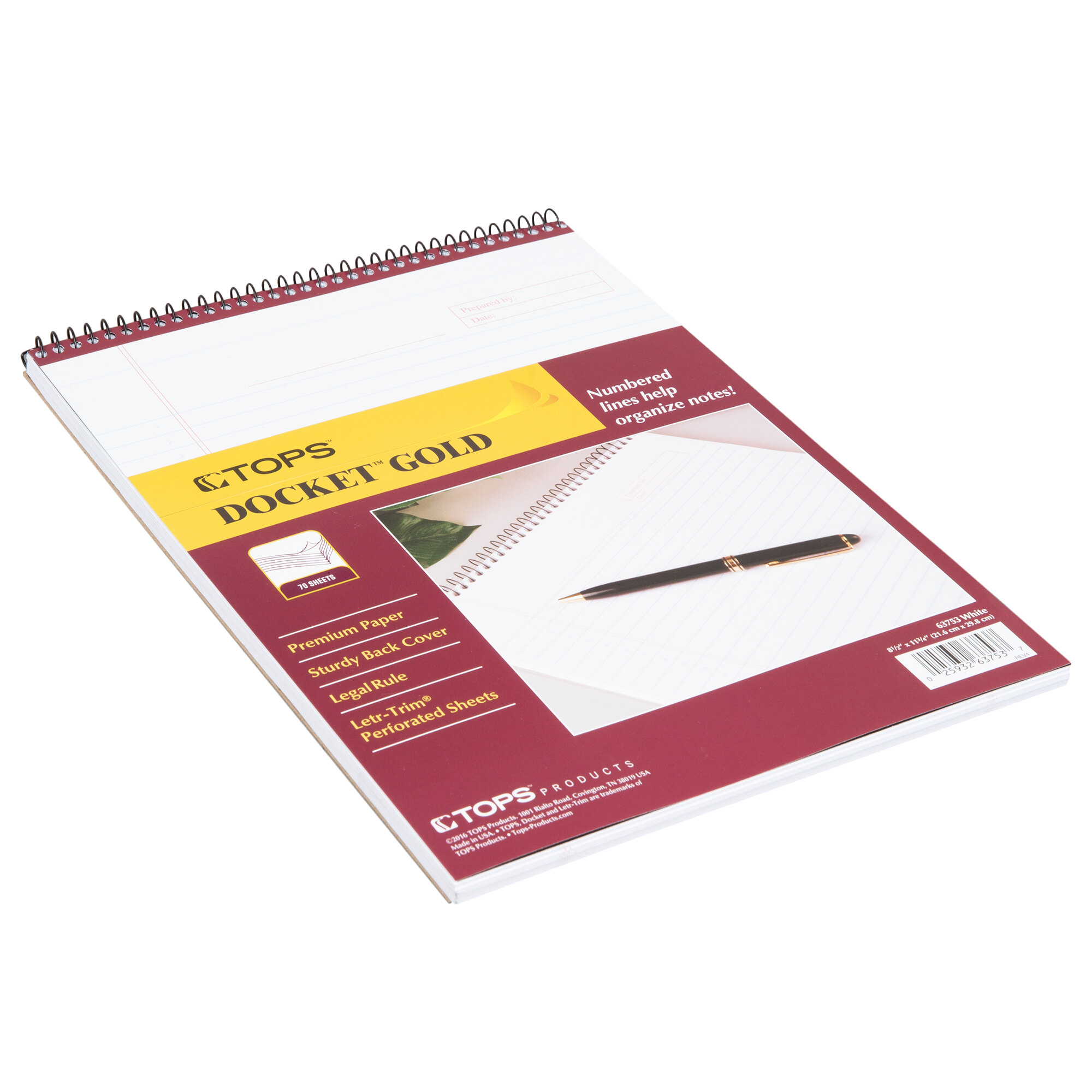 TOPS 63753 Docket Gold 8 1/2" x 11 3/4" Project Ruled Wirebound Planner