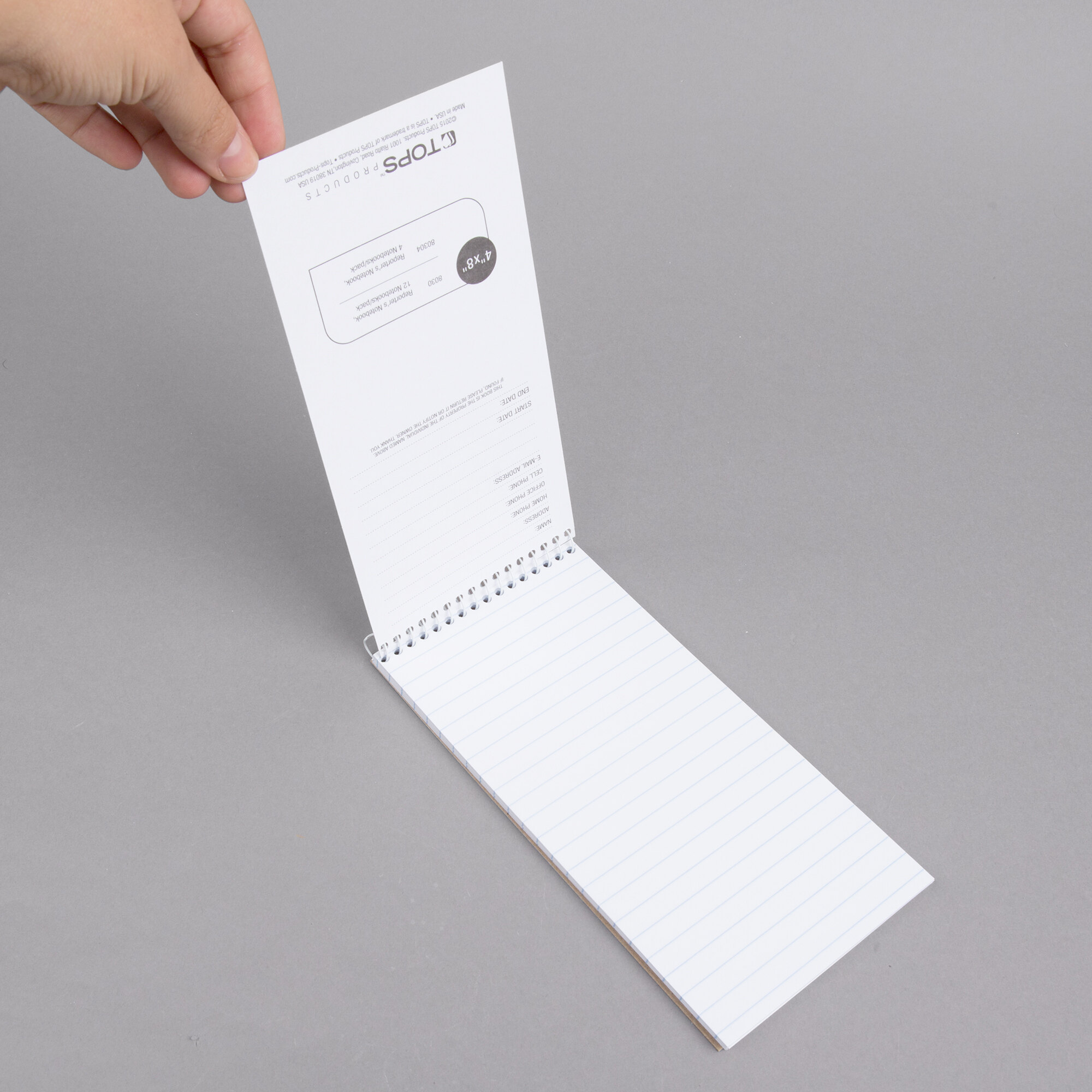 TOPS 8030 4" x 8" Wide Ruled White Wirebound Reporter's Notebook 12/Pack