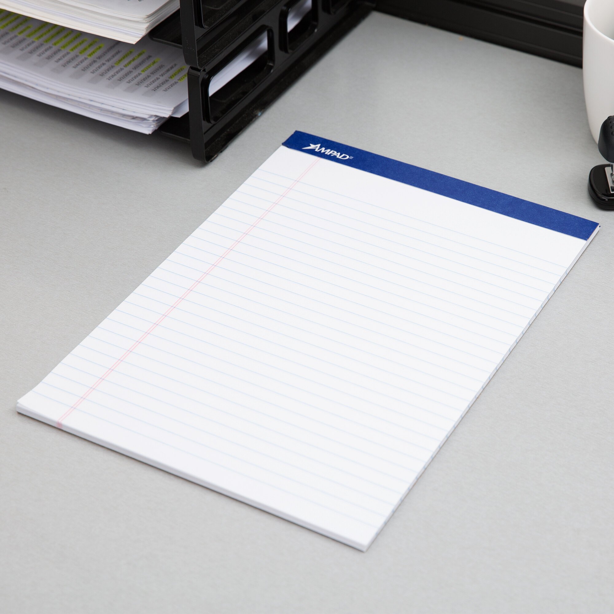 Ampad 20320 8 1/2" x 11 3/4" Wide Ruled White Perforated Writing Pad