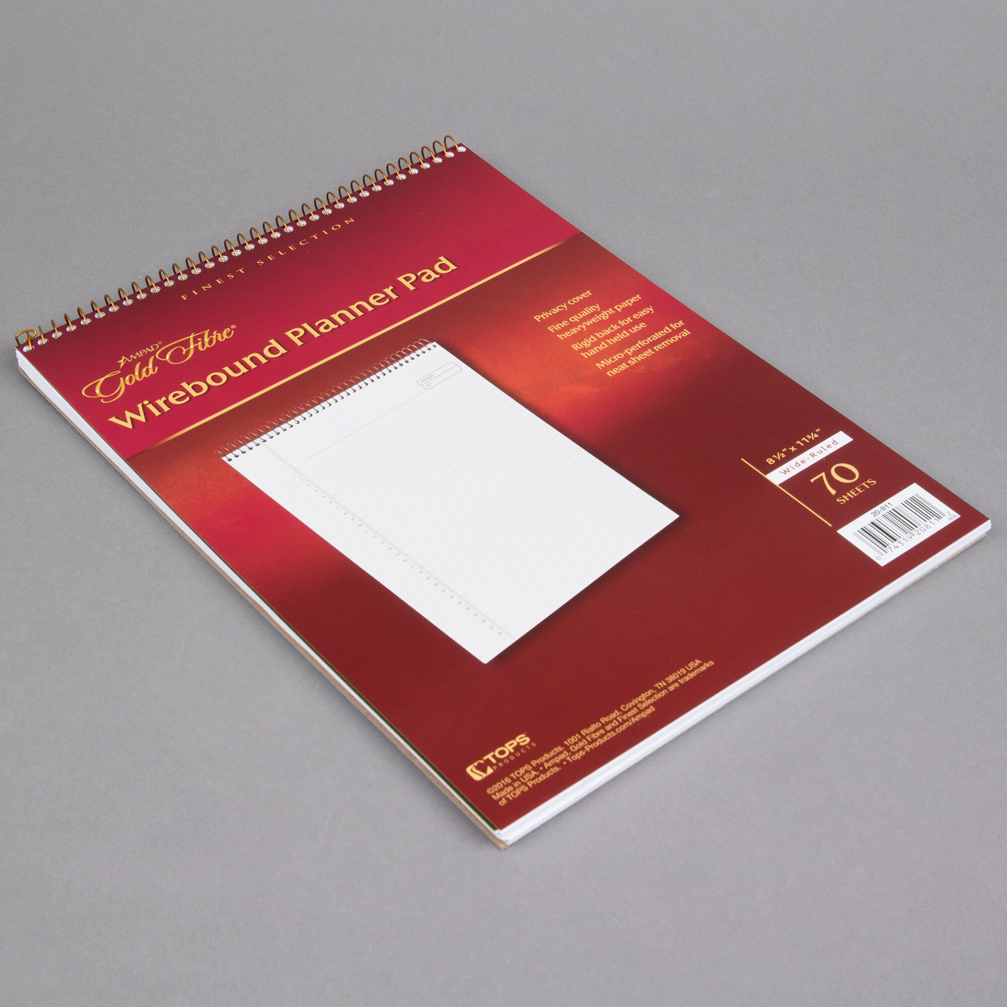 Ampad 20811 Gold Fibre 8 1/2" x 11 3/4" Wide Ruled Perforated