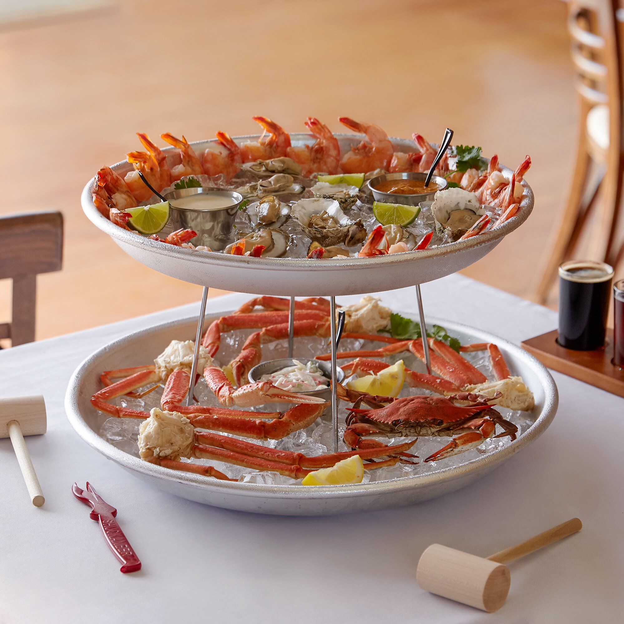 Choice 2Tier Seafood Tower Set with Large Aluminum Trays and Stand