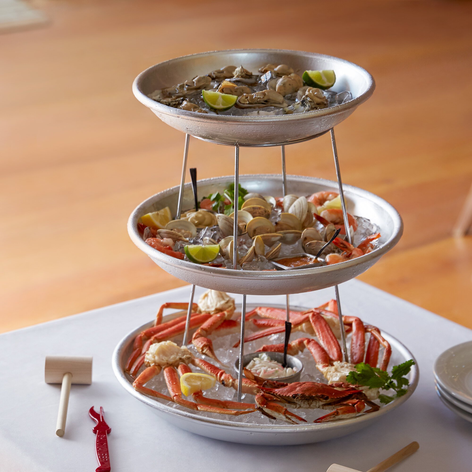 Choice 3Tier Seafood Tower Set with Small Aluminum Trays and Stand