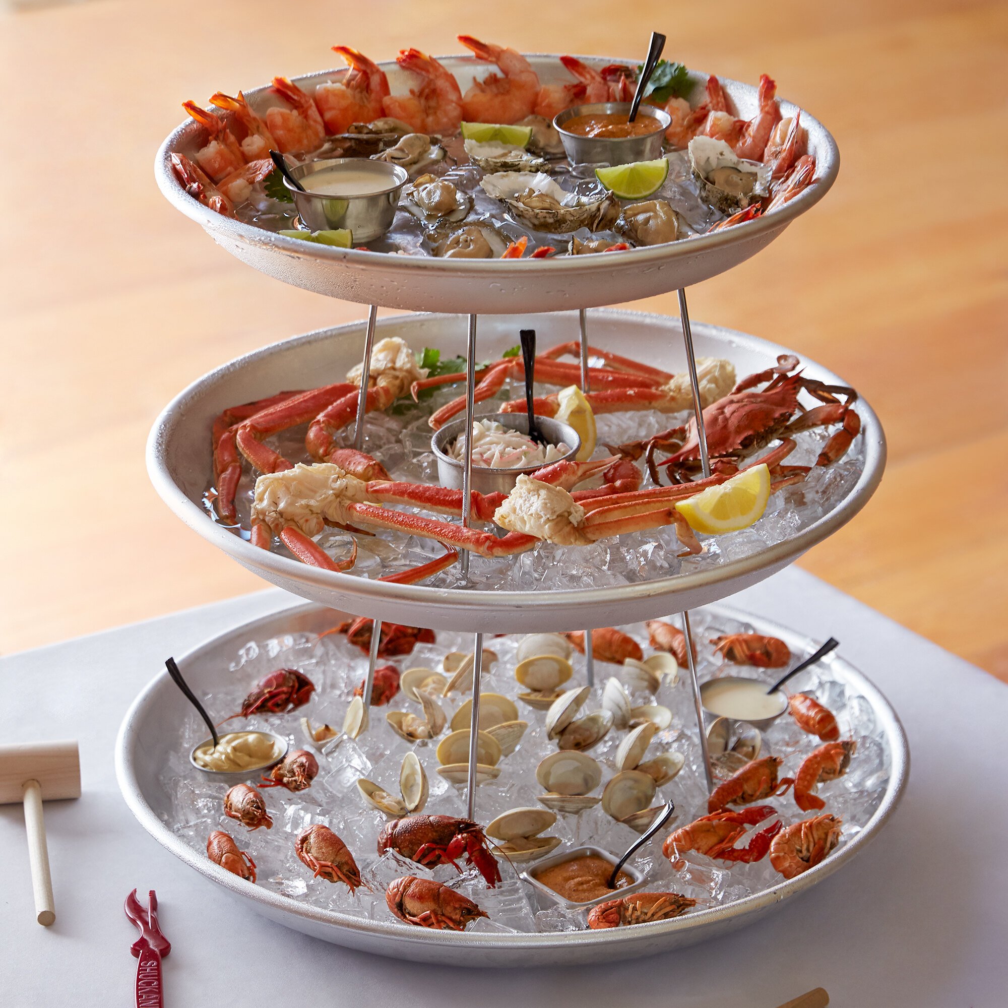 Choice 3-tier Seafood Tower Set With Large Aluminum Trays And Stand