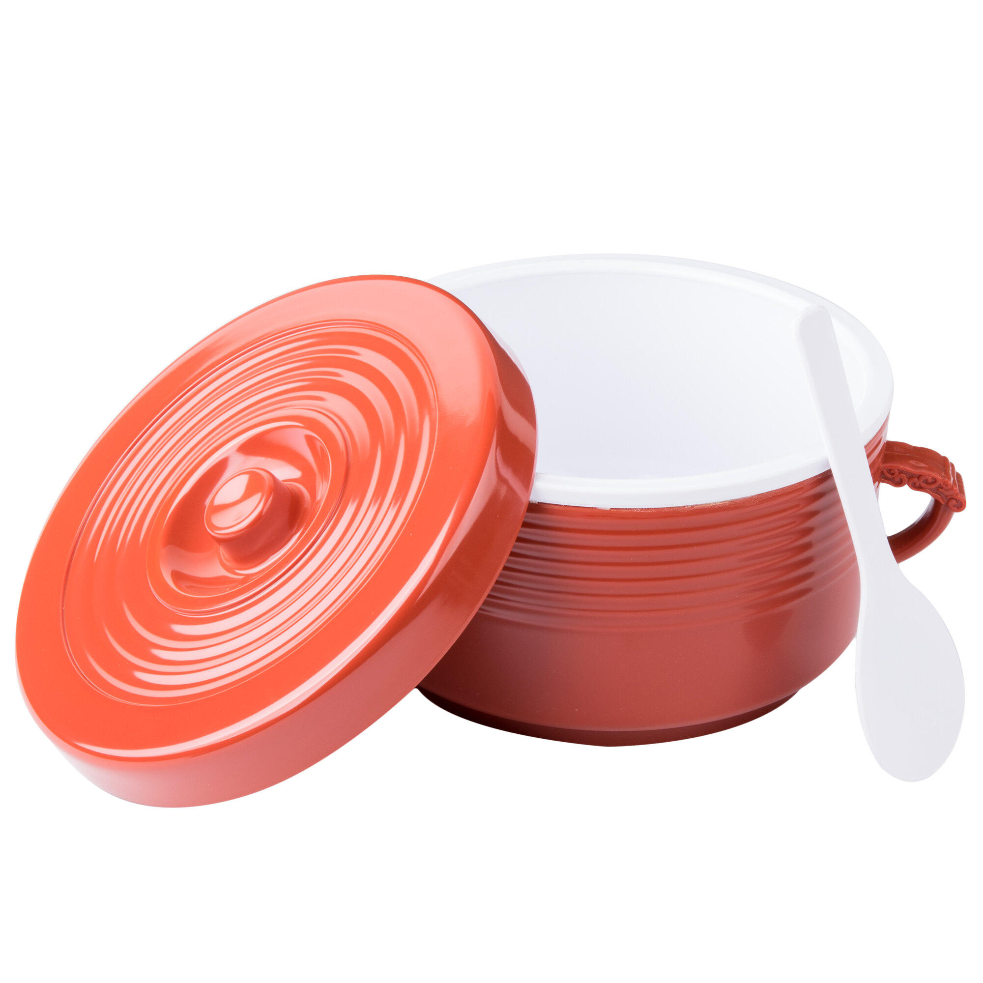 64 oz. Red Insulated Plastic Handled Rice Container with Lid and Spoon