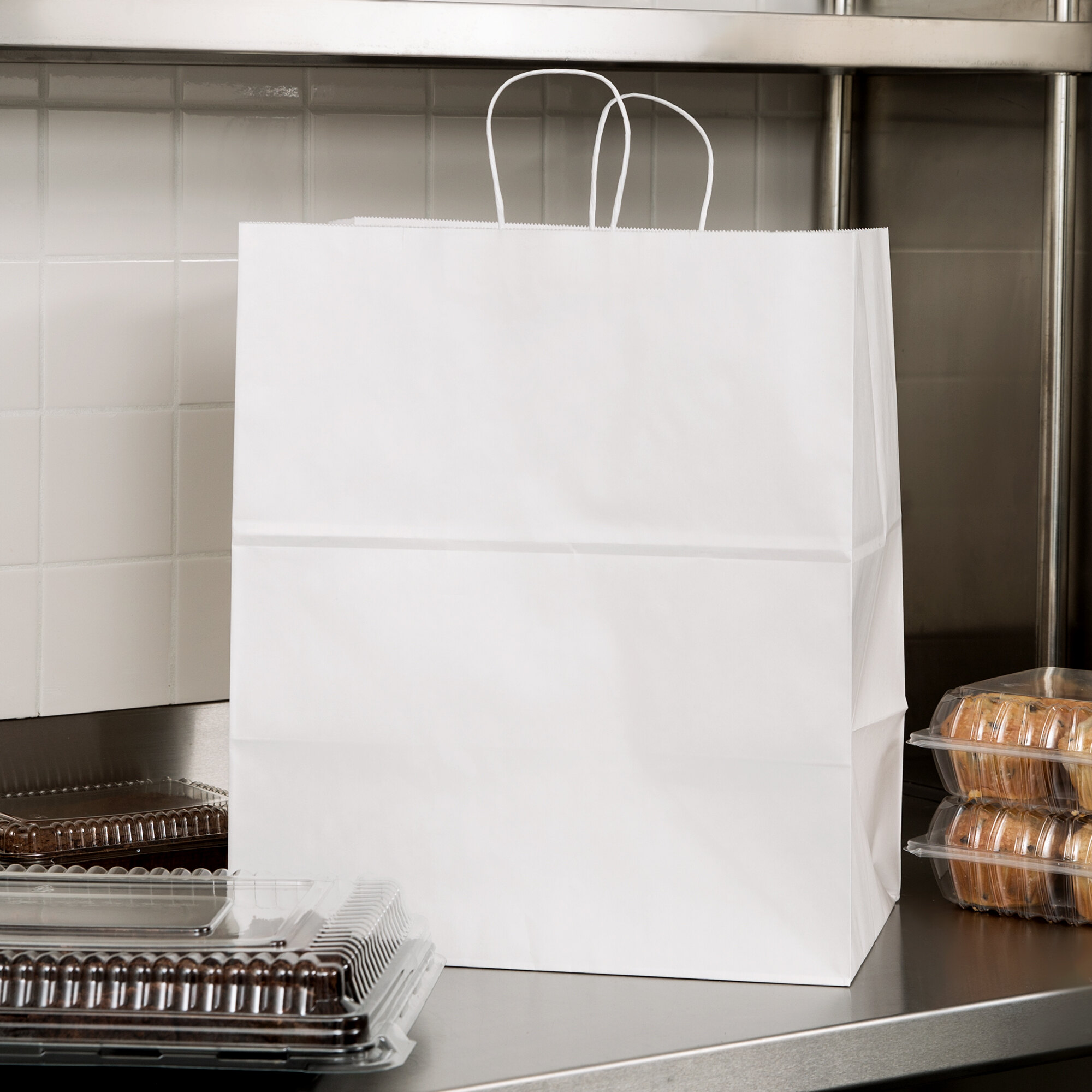 Duro Grande White Paper Shopping Bag with Handles 16" x 11" x 18" 200