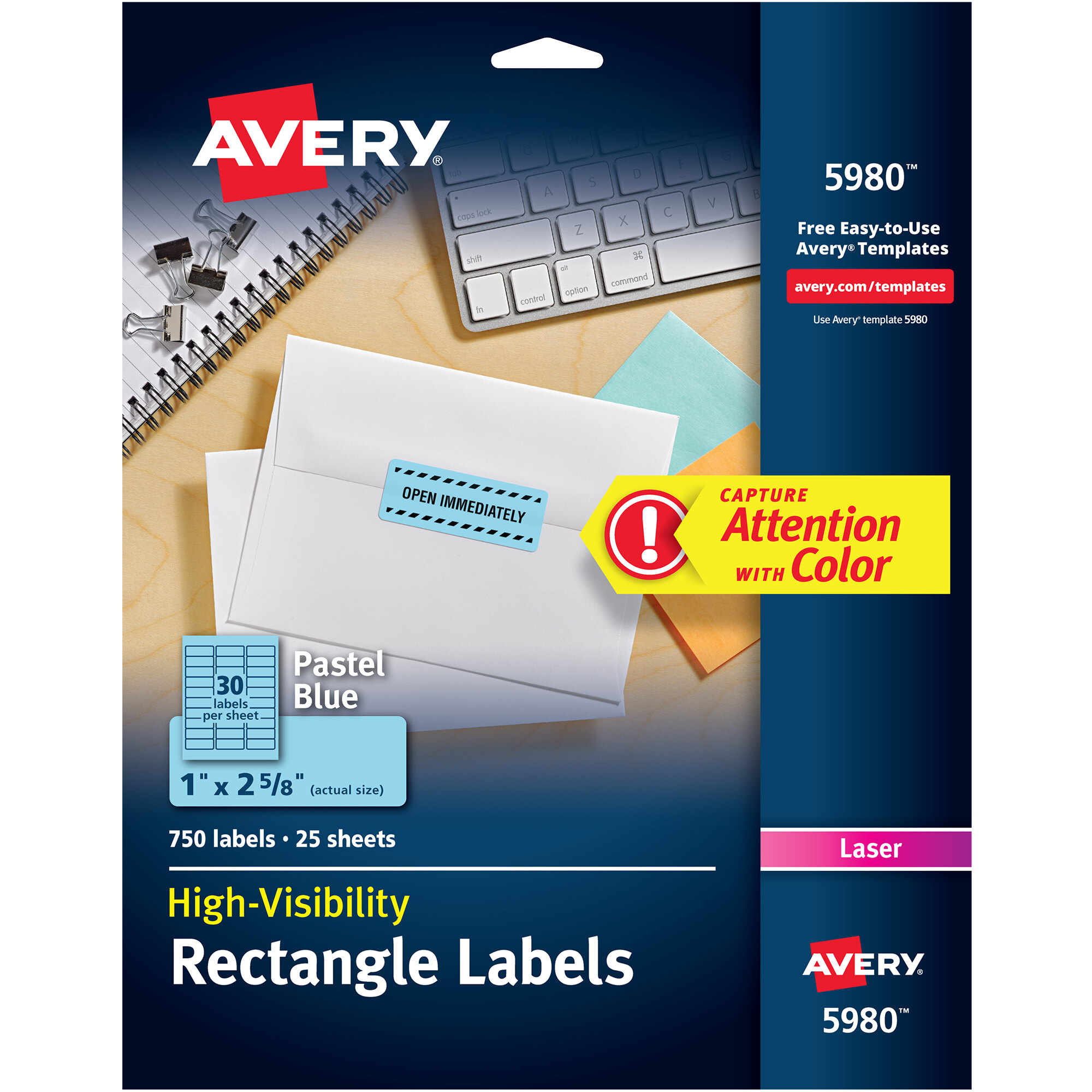 Avery 5980 1" x 2 5/8" Pastel Blue Permanent HighVisibility ID Labels