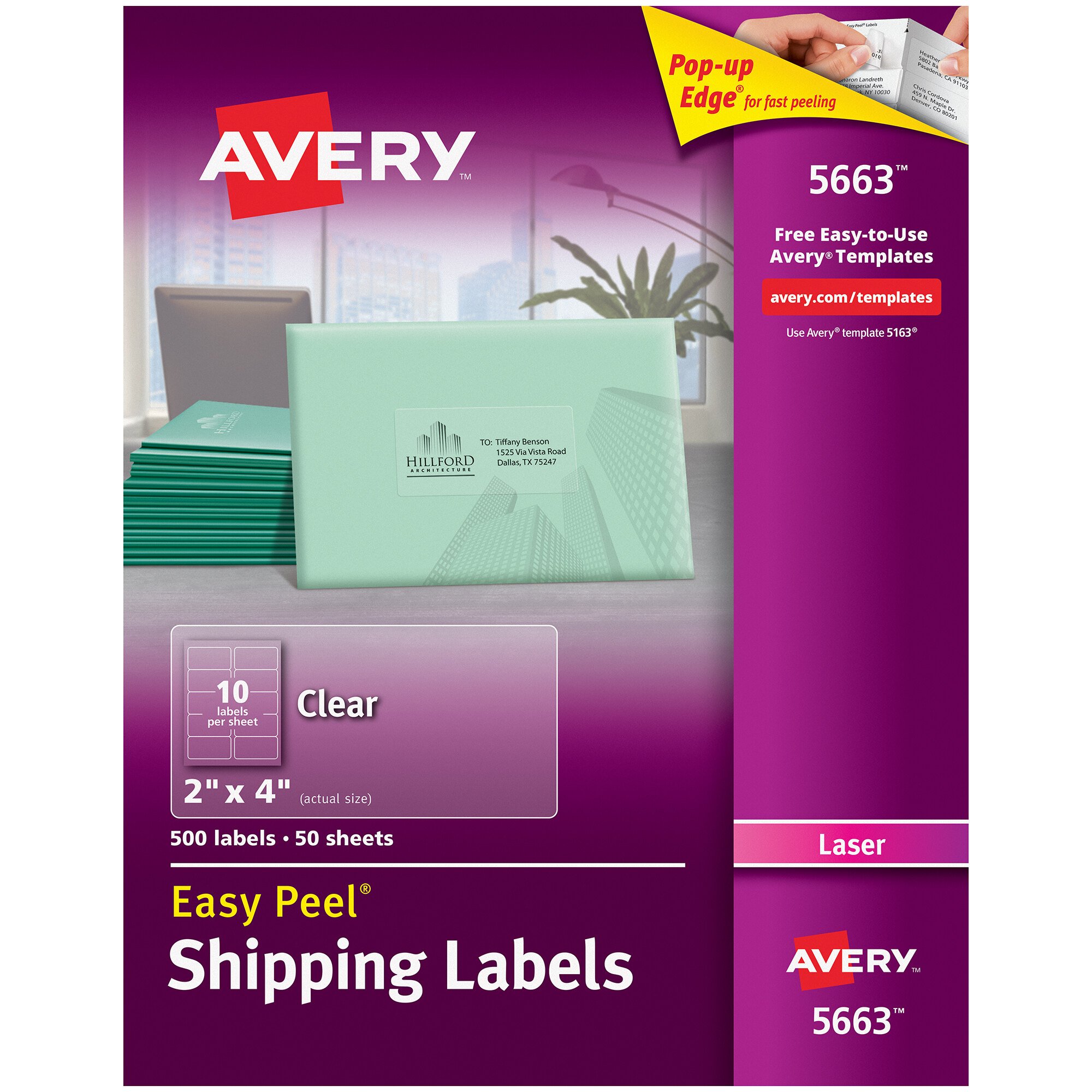 Avery 5663 2" x 4" Easy Peel Clear Shipping Labels 500/Box