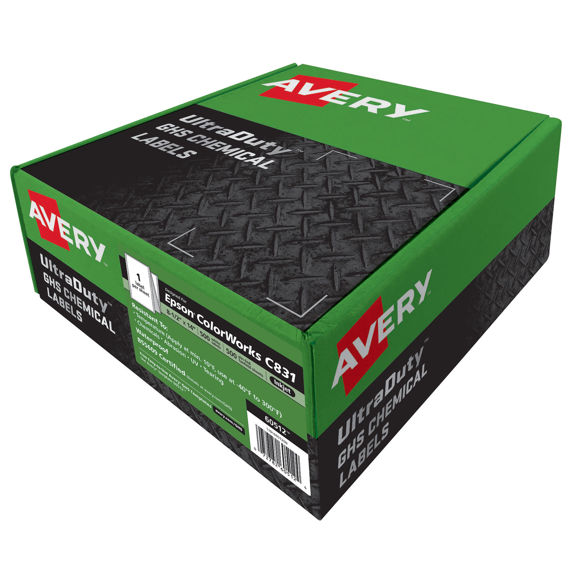 Avery 60512 UltraDuty 8 1/2" x 14" GHS Chemical Labels for Epson C831