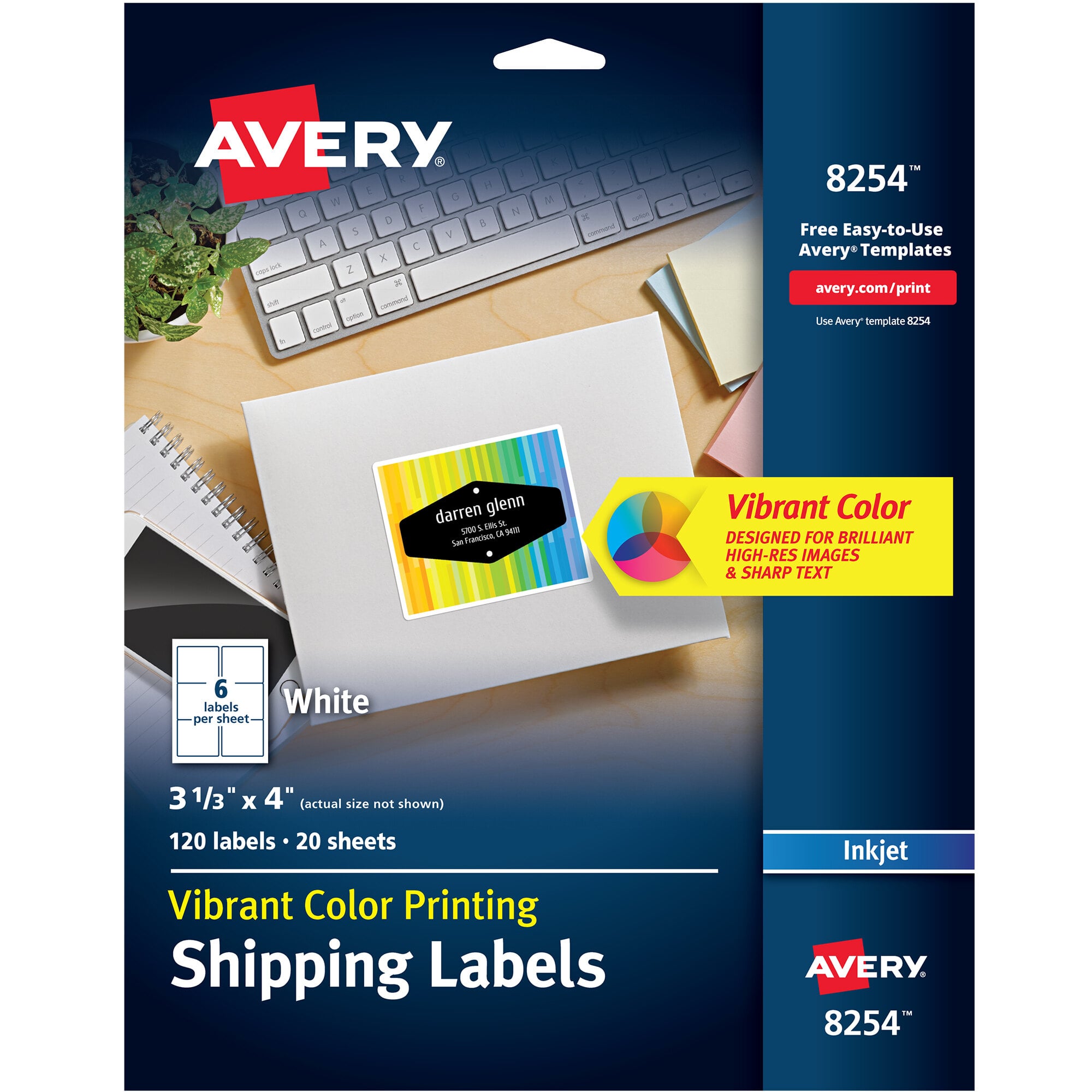 Avery 8254 3 1/3" x 4" Matte White Ink Jet ColorPrinting Shipping