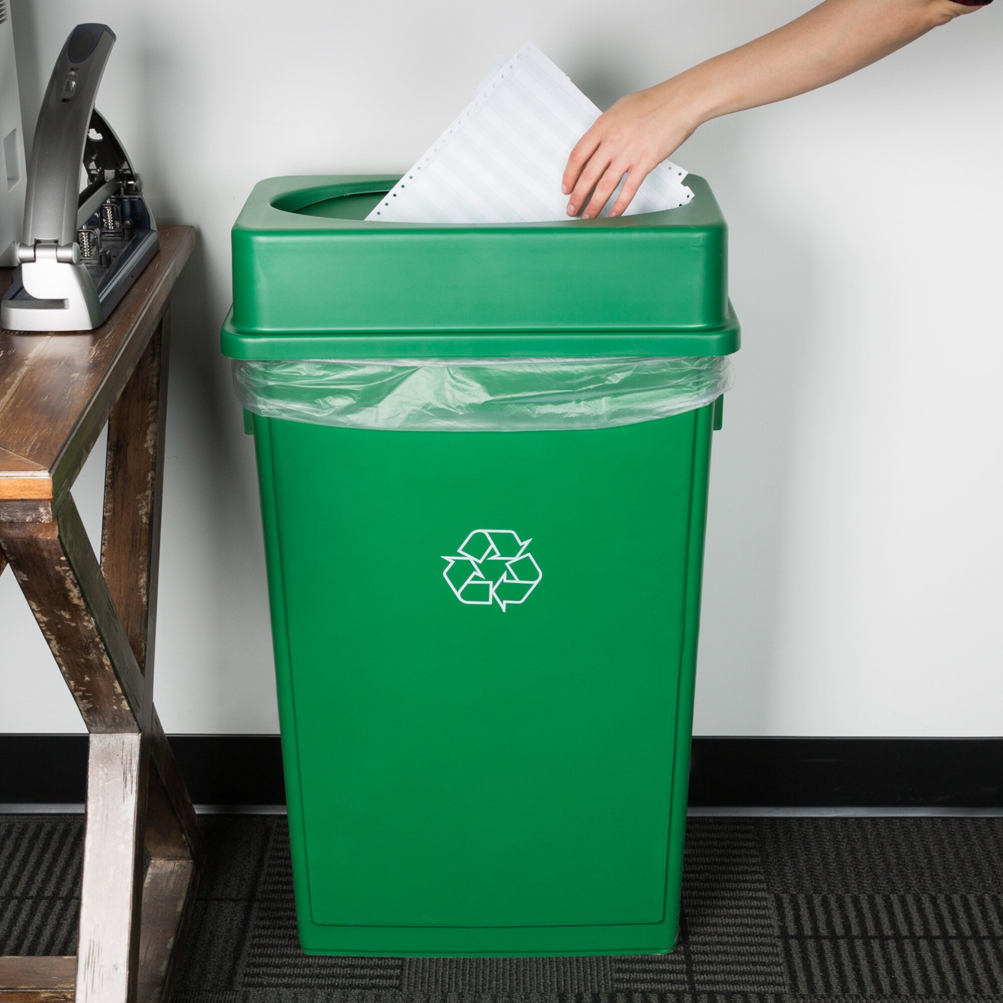 Lavex Janitorial 23 Gallon Green Slim Rectangular Recycling Can and ...