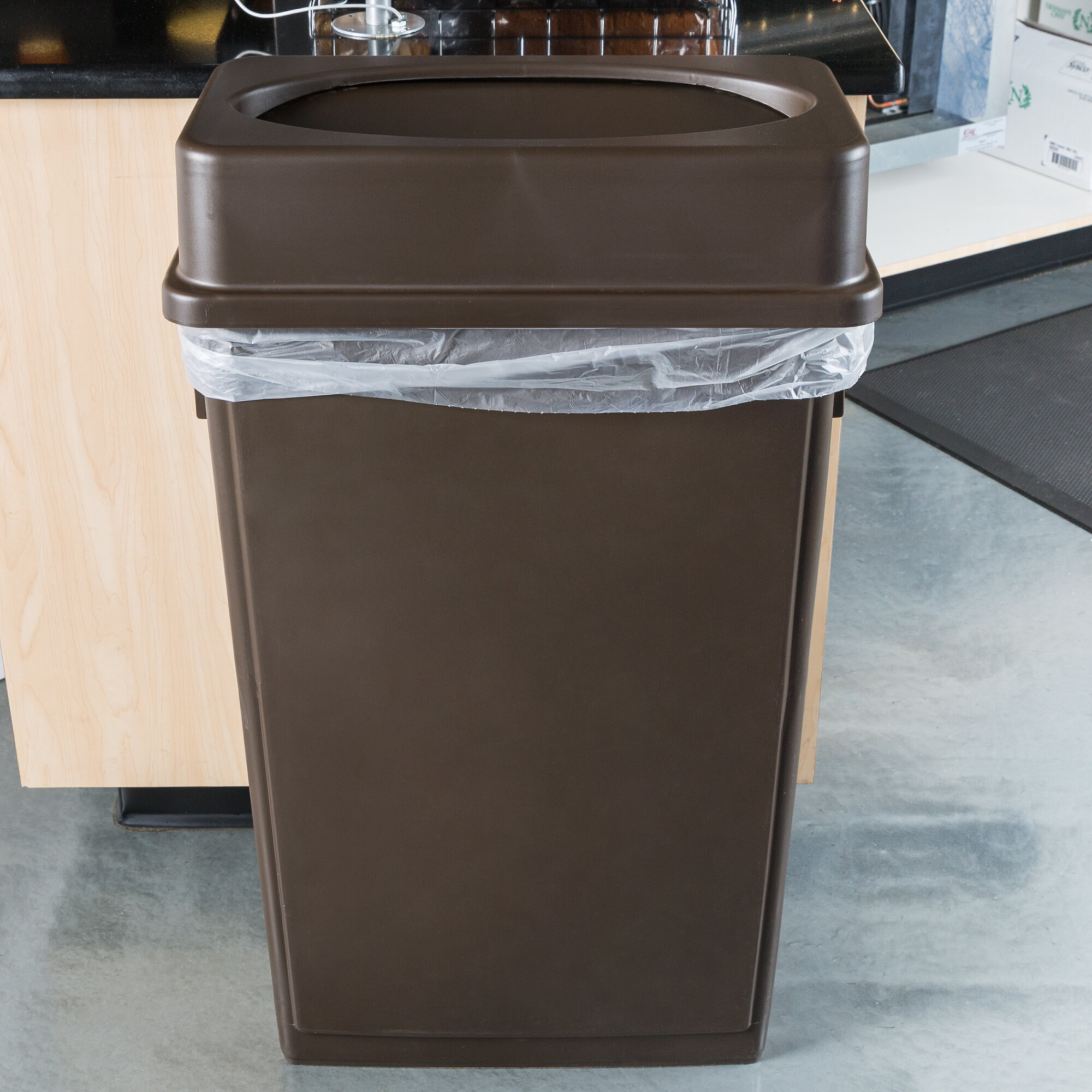 Lavex Janitorial 23 Gallon Brown Slim Trash Can and Brown Swing Lid