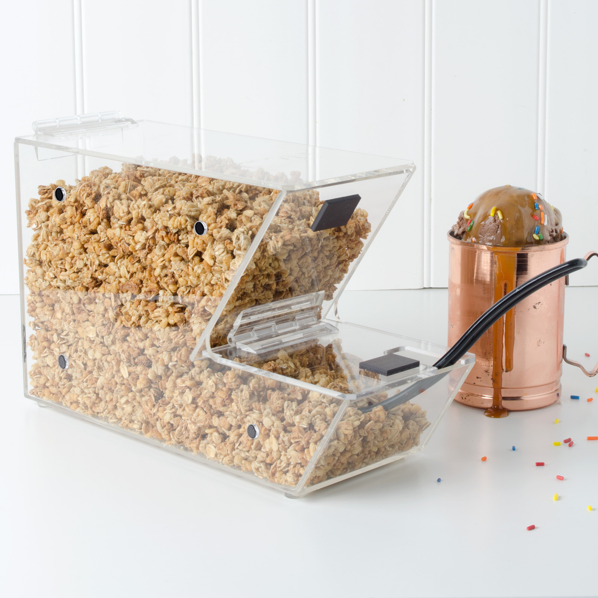 Choice Stackable Candy / Topping Dispenser with Notch 11" x 4" x 7"