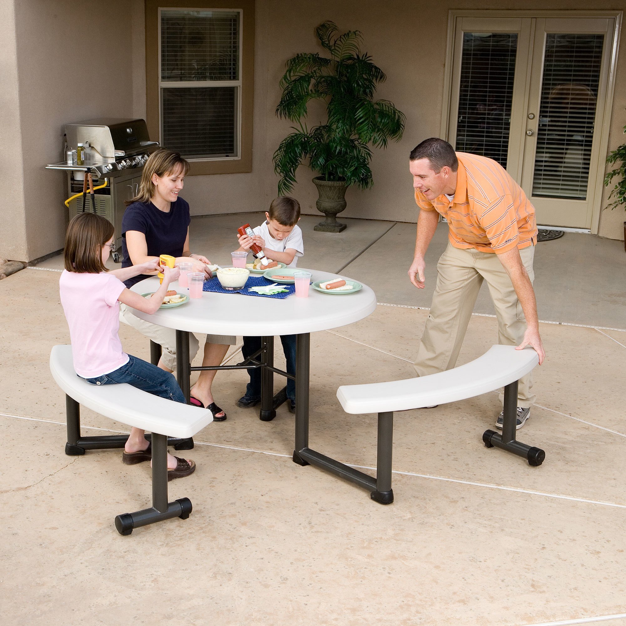 Lifetime 260205 44" Round Almond Plastic Picnic Table with SwingOut