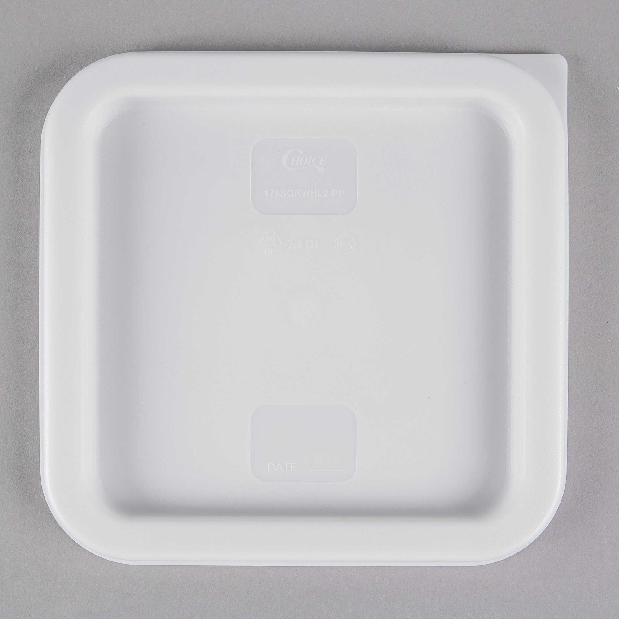 Choice 2 and 4 Qt. White Square Polypropylene Food Storage Container Lid