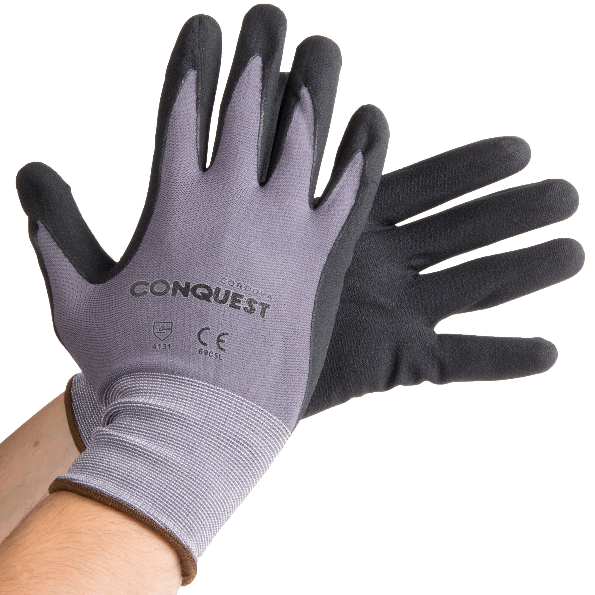 Conquest Gray Nylon / Spandex Gloves with Black Foam Nitrile