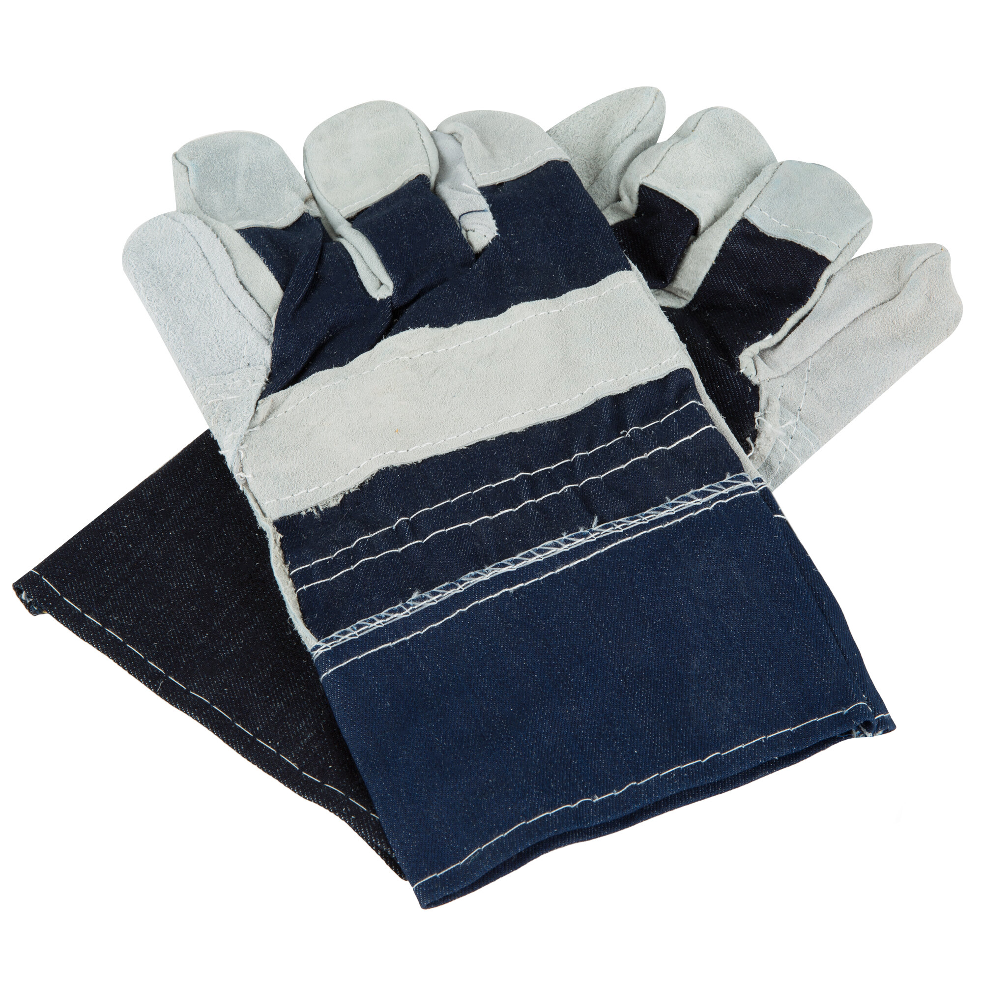 Denim Work Gloves with Cowhide Leather Palms Large Pair