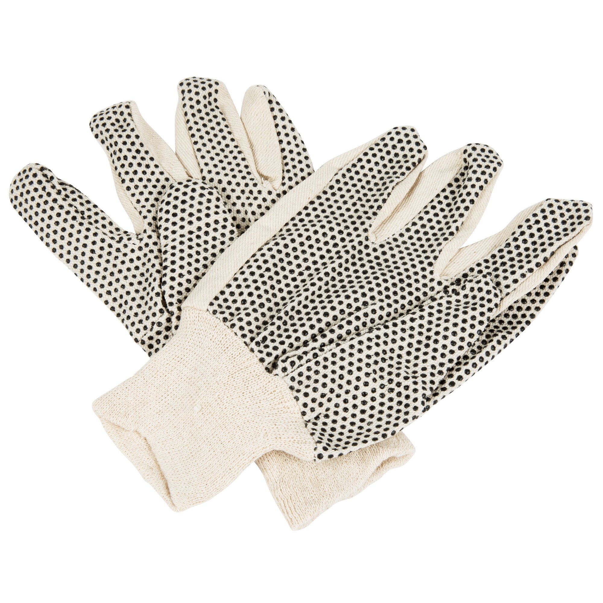 Cotton Canvas Work Gloves With Black Pvc Dotted Palm Coating Large