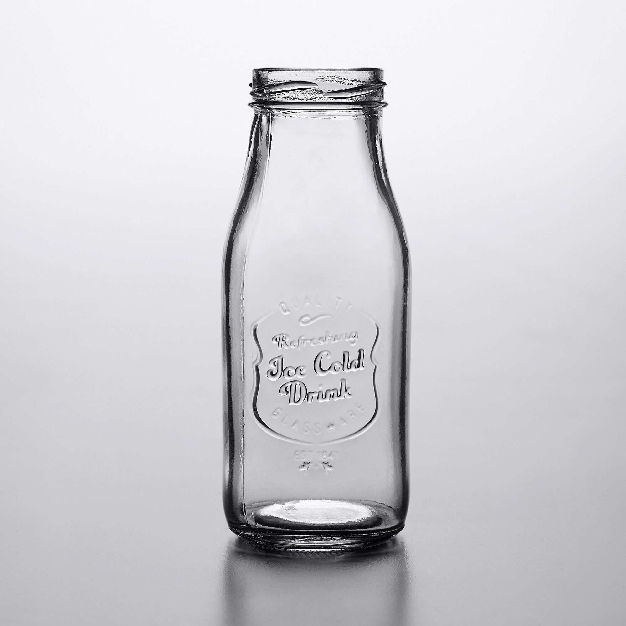 Acopa 10 oz. Embossed Glass Milk Bottle - 12/Case