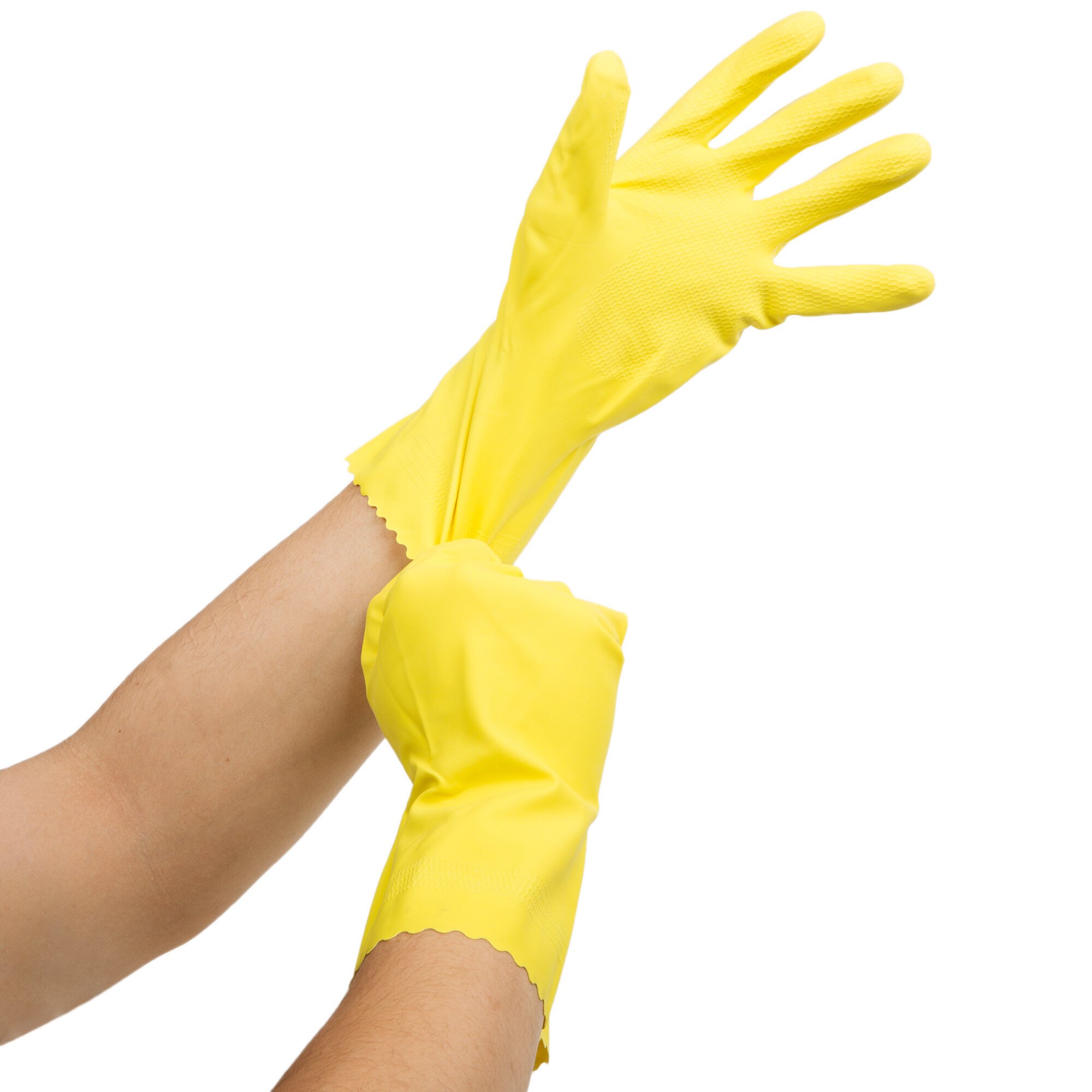Premium 18Mil Yellow Embossed Unsupported Latex Gloves with Cotton