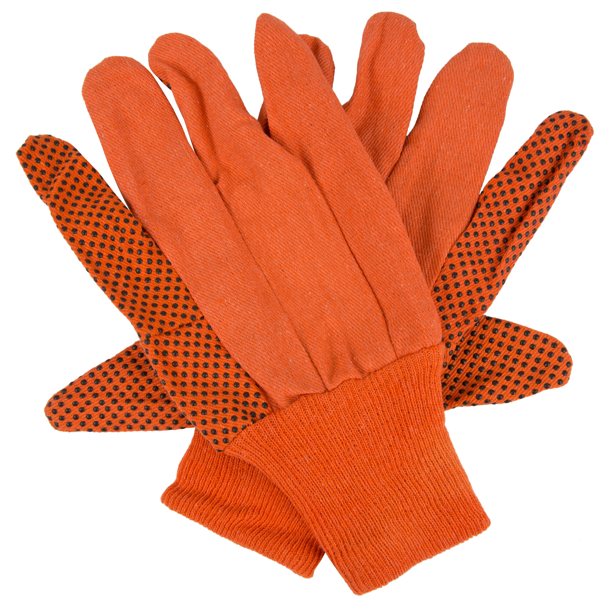 HiVis Orange Cotton Canvas Work Gloves with Black PVC Dots Coating