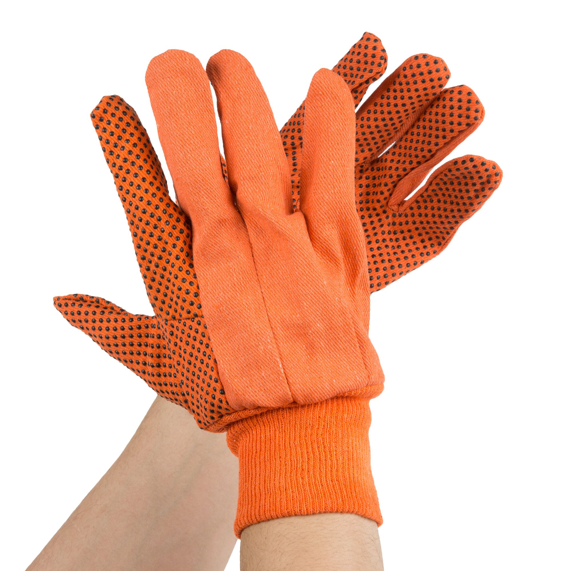 Hi Vis Orange Cotton Canvas Work Gloves With Black Pvc Dots Coating