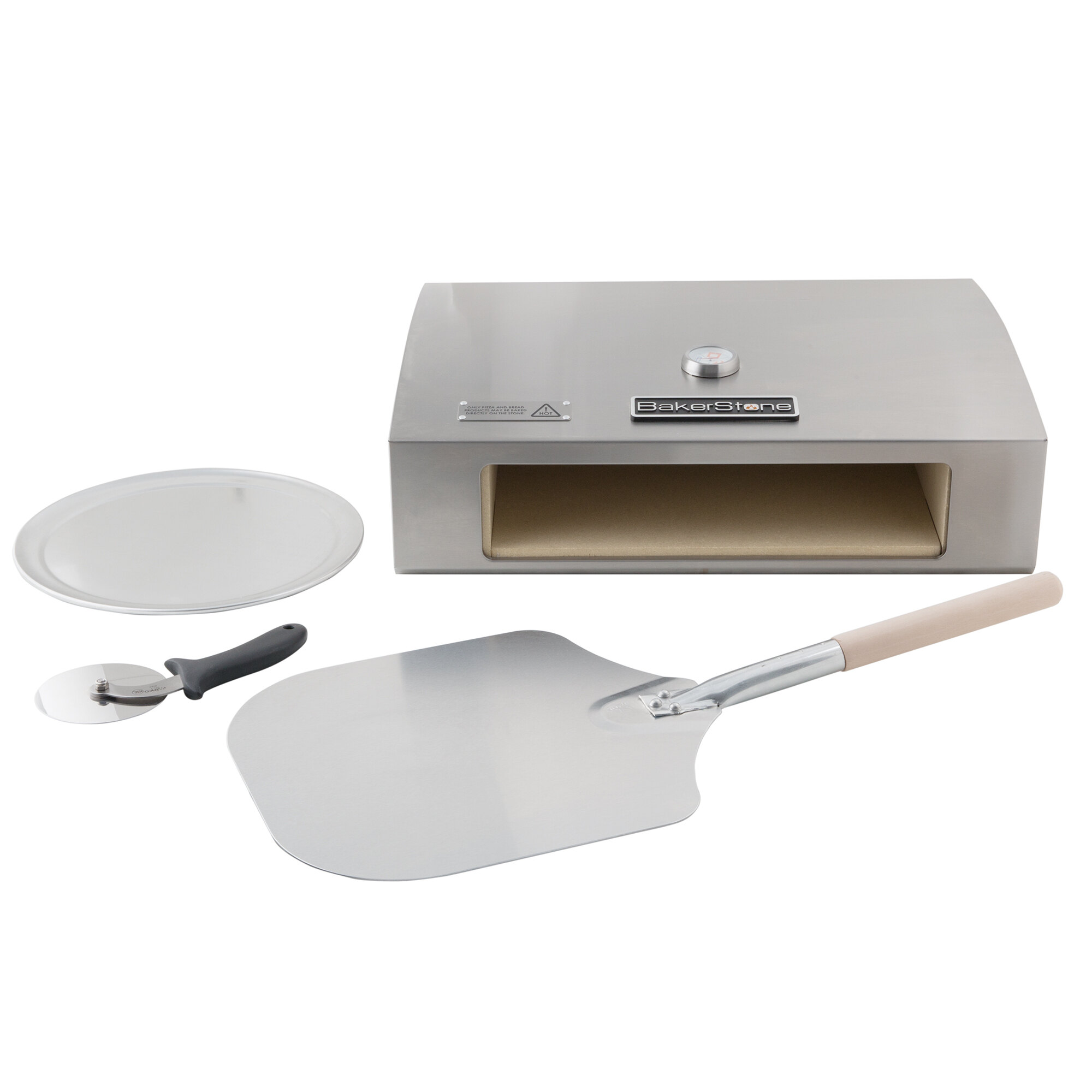 BakerStone Stainless Steel Commercial Grill Top Pizza Oven with Pizza