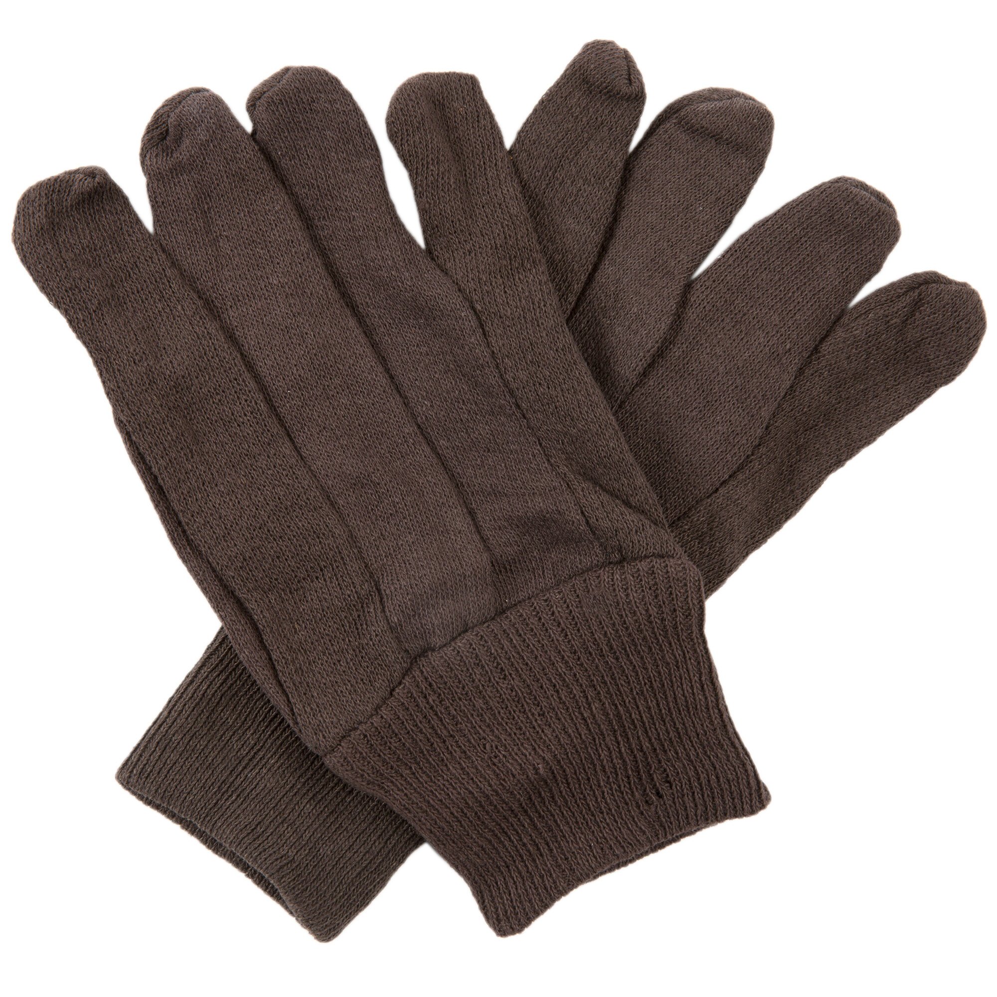 Women's Medium Weight Brown Cotton Jersey Gloves - Large - Pair - 12/Pack