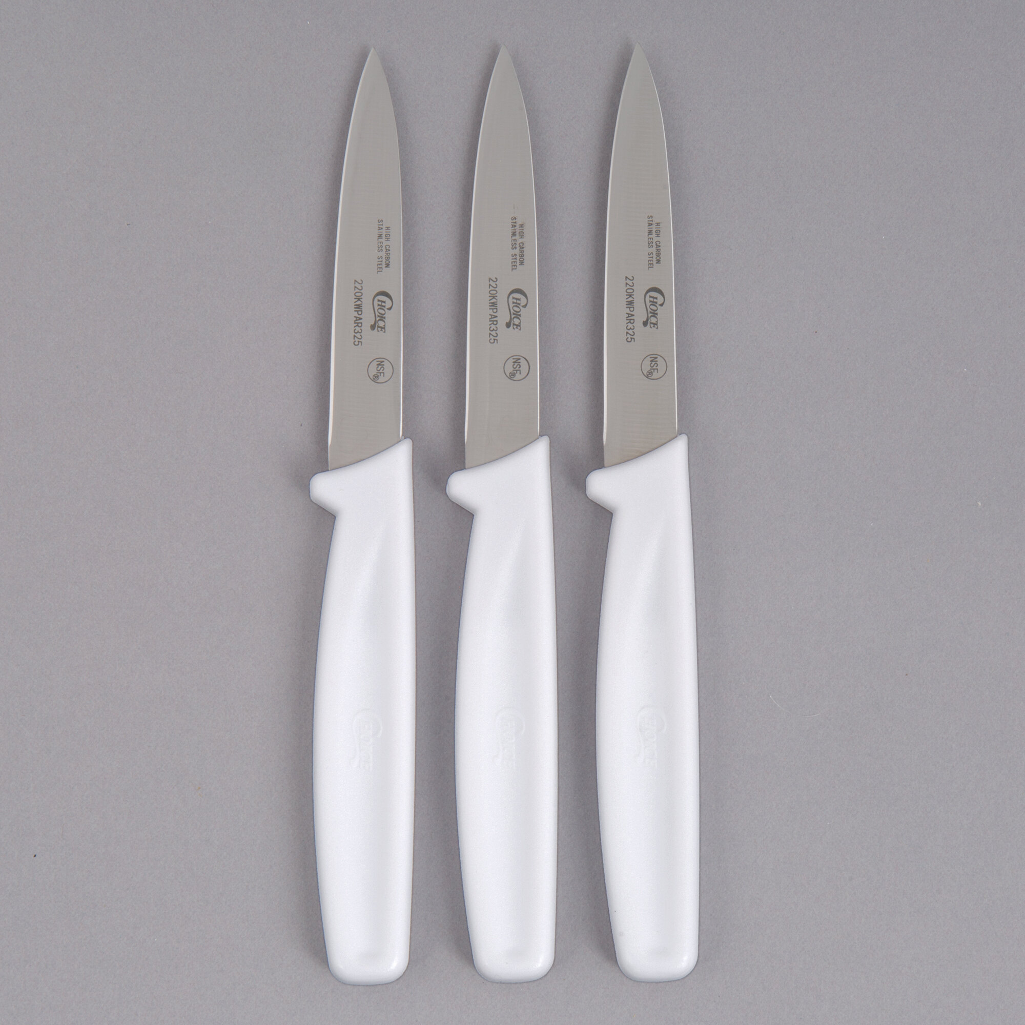 Choice 3 1/4" Smooth Edge Paring Knife with White Handle 3/Pack