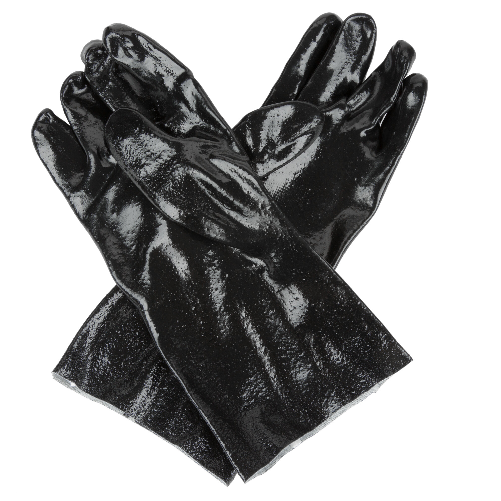 Black Rough Supported 14" PVC Gloves with Interlock Lining Large